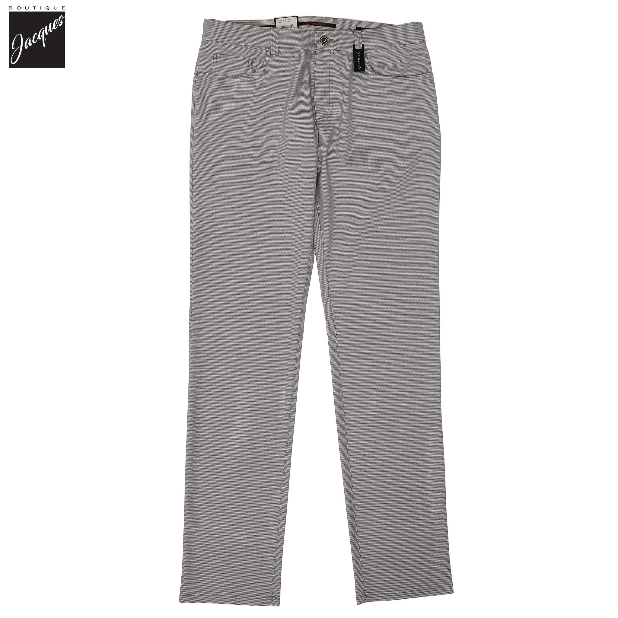 Light Gray Two-Tone Ceramica Pipe Regular Fit Five Pocket Pants - ALBERTO - Image 5
