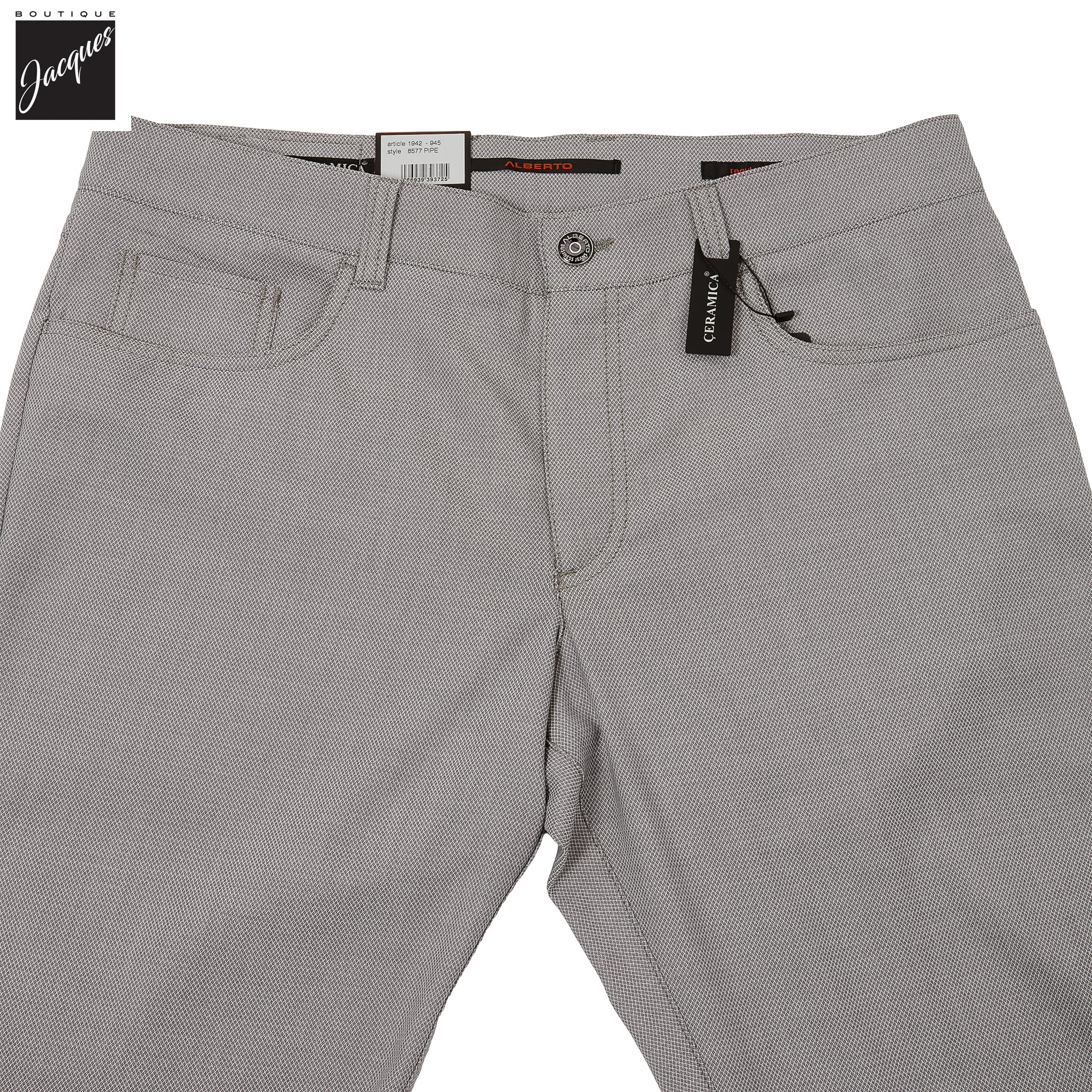 Light Gray Two-Tone Ceramica Pipe Regular Fit Five Pocket Pants - ALBERTO - Image 6