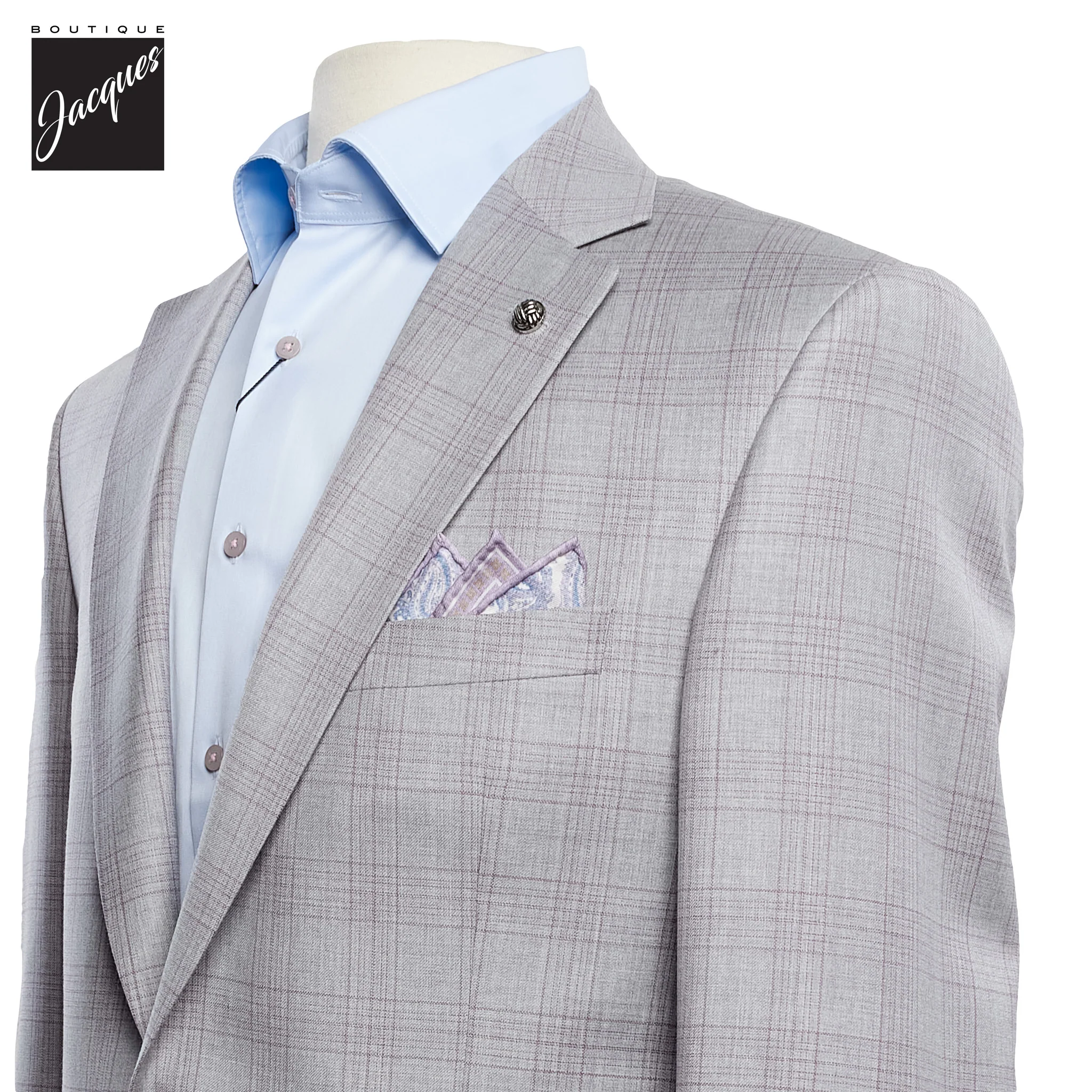 Light Gray with Lavender Check Esprit Modern Fit Wool Suit - Jack Victor - Image 2