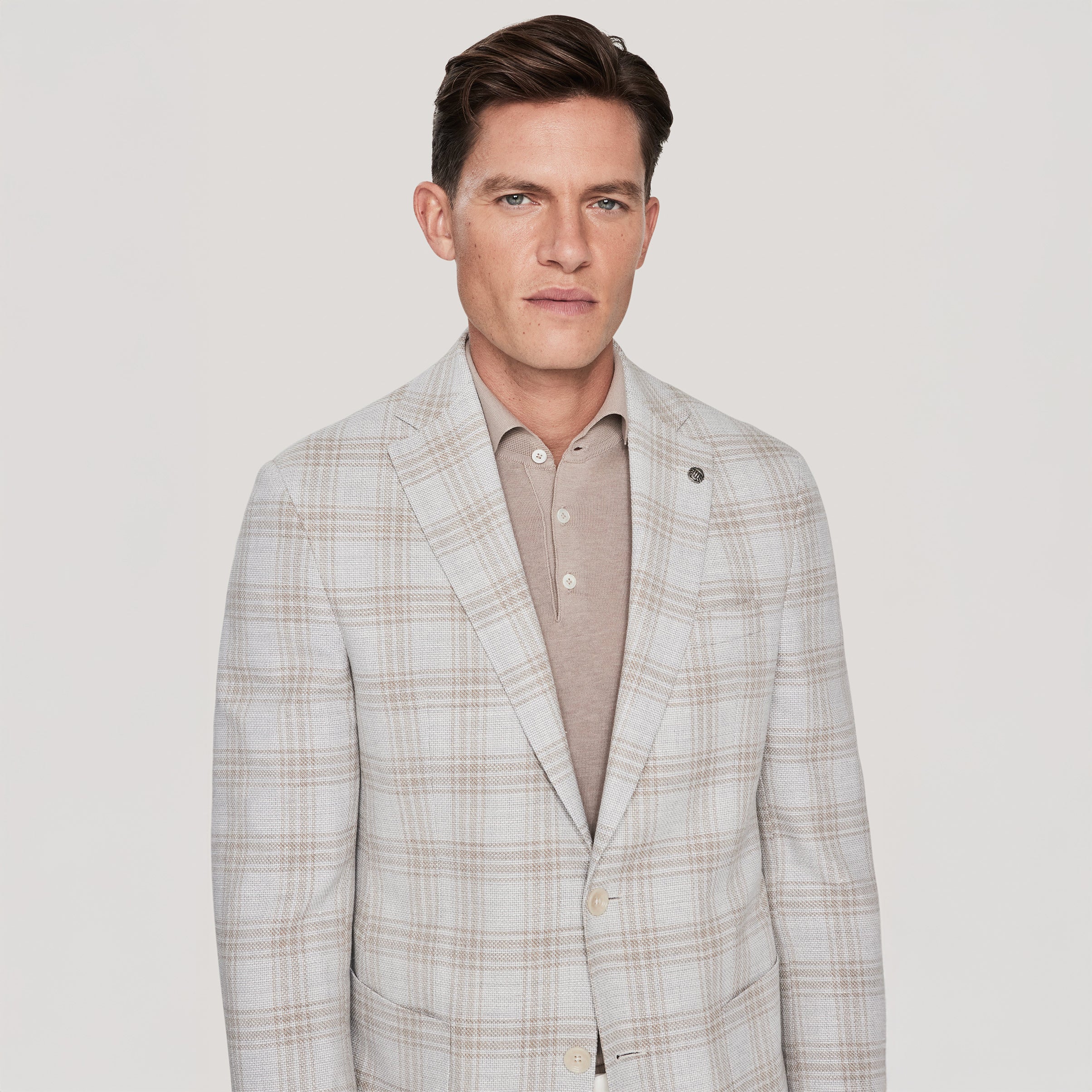 Light Grey and Tan Plaid Comfortwear Sport Jacket - Jack Victor - Image 2