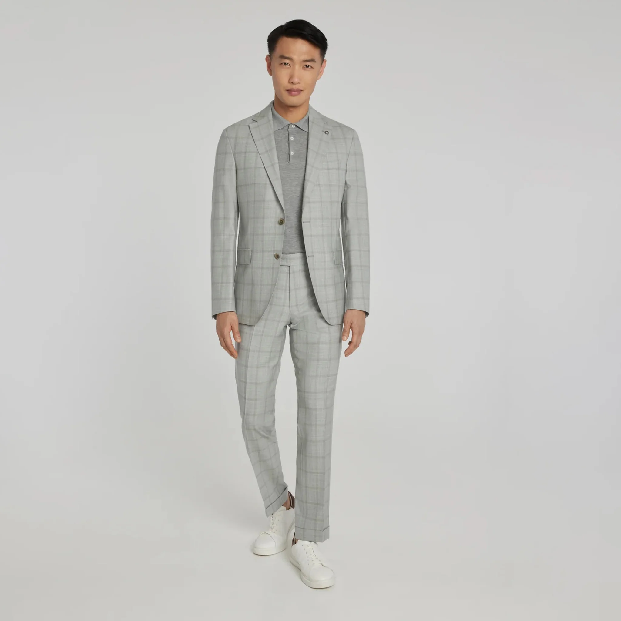 Light Grey Subtle Windowpane Check McAllen Contemporary Fit Suit - Jack Victor - Image 4