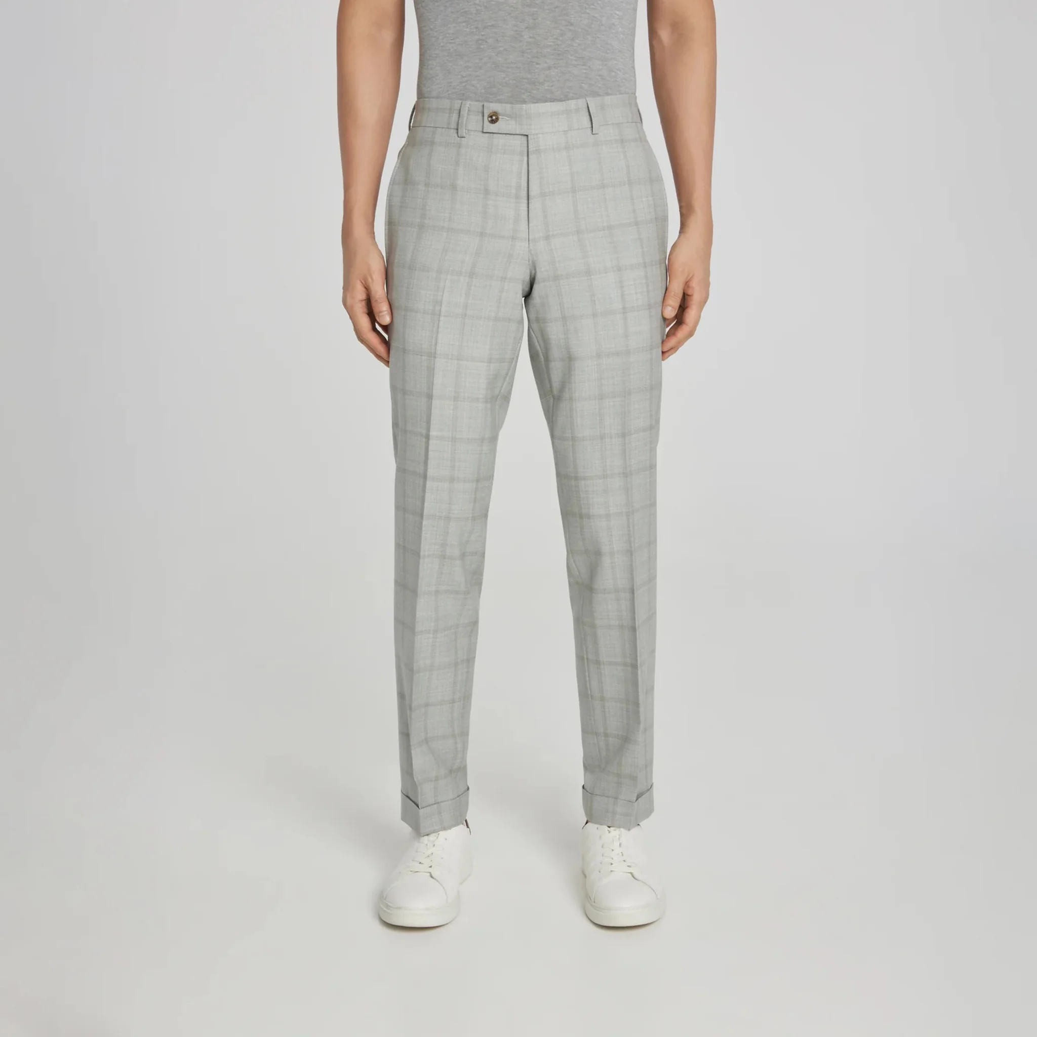 Light Grey Subtle Windowpane Check McAllen Contemporary Fit Suit - Jack Victor - Image 7