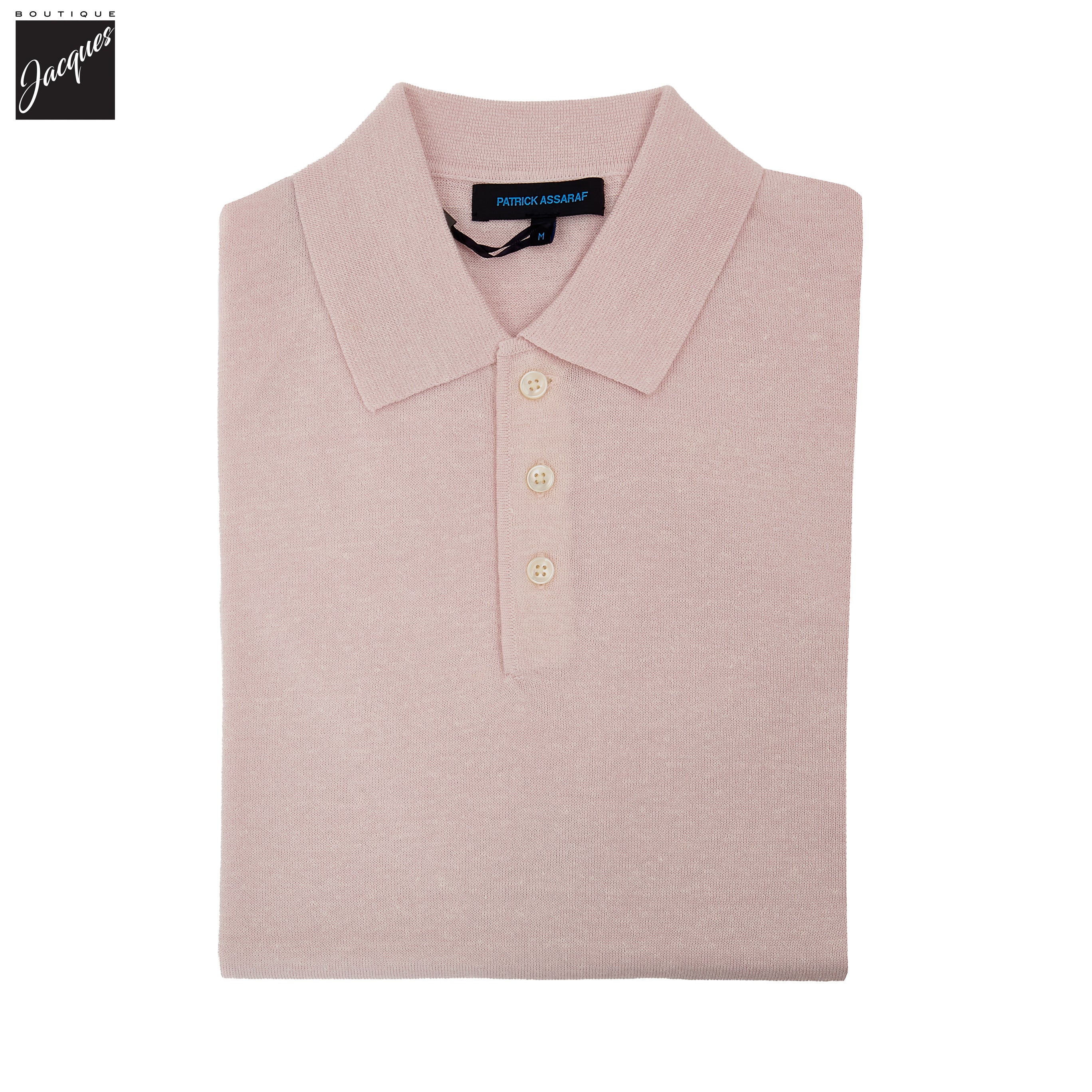 Light Pink Merino/Linen Button Polo - Patrick Assaraf - Image 2