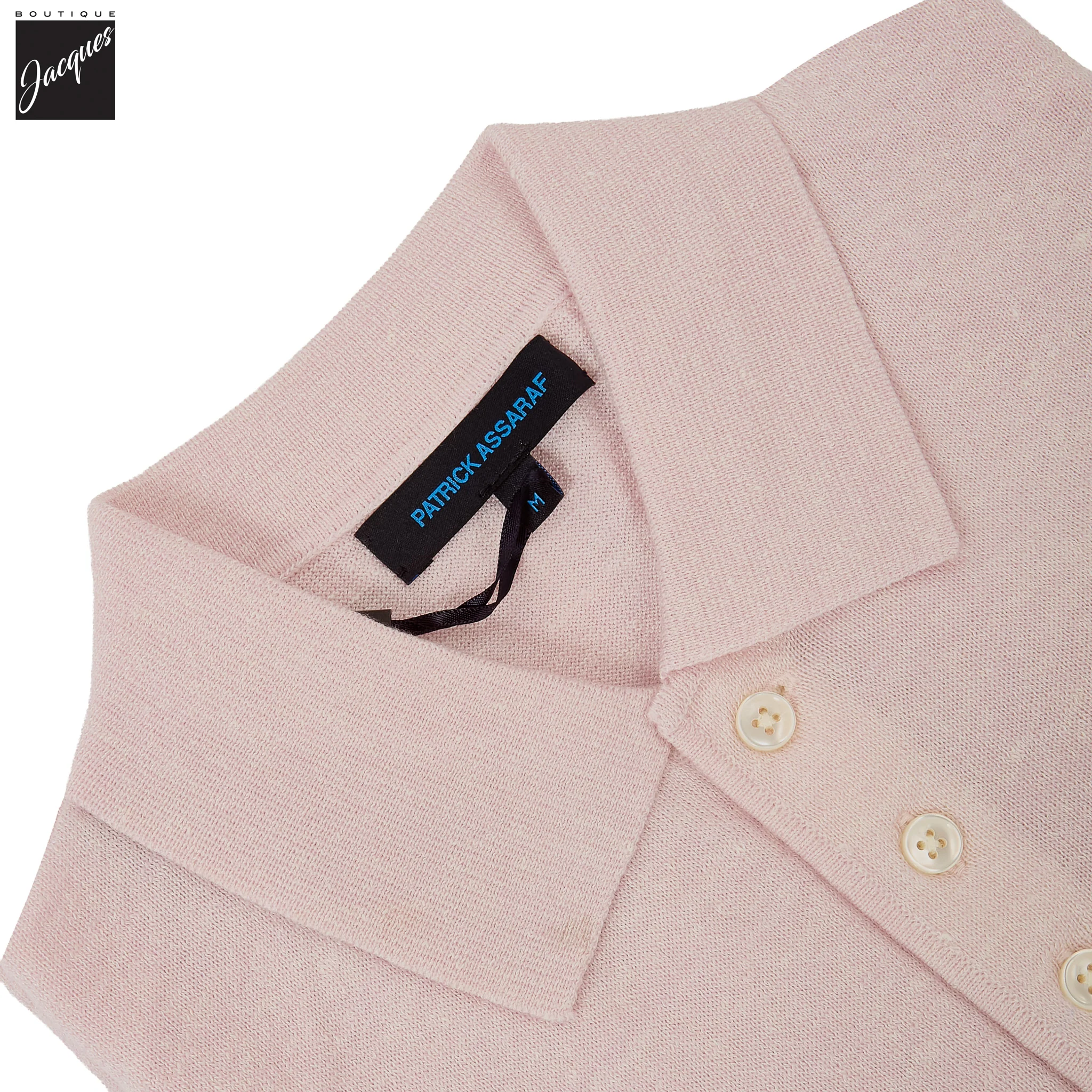 Light Pink Merino/Linen Button Polo - Patrick Assaraf - Image 3