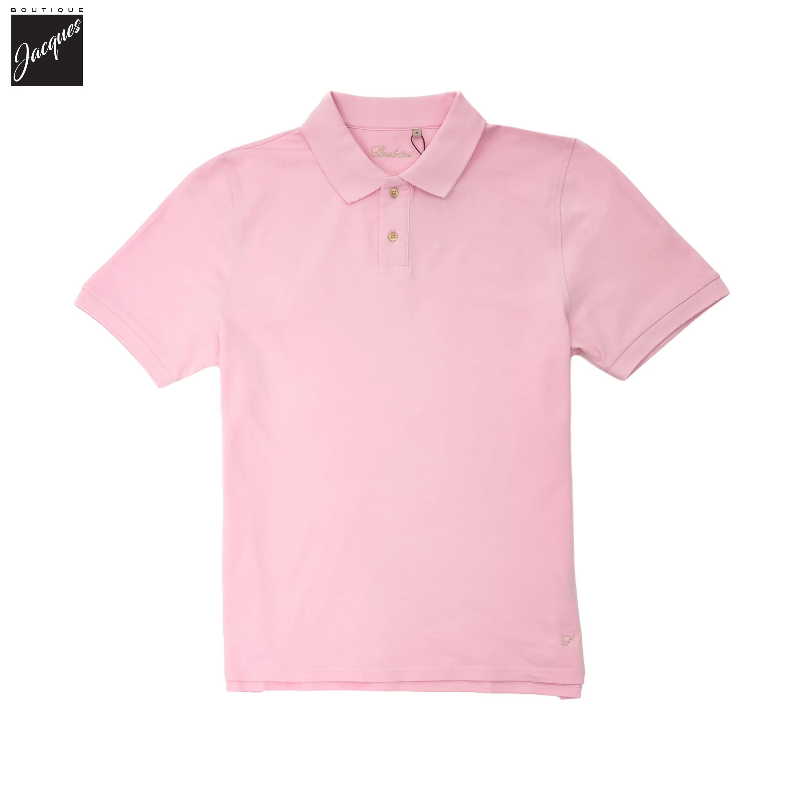 Light Pink Piqué Cotton Short Sleeve Polo Shirt - Stenströms - Image 2