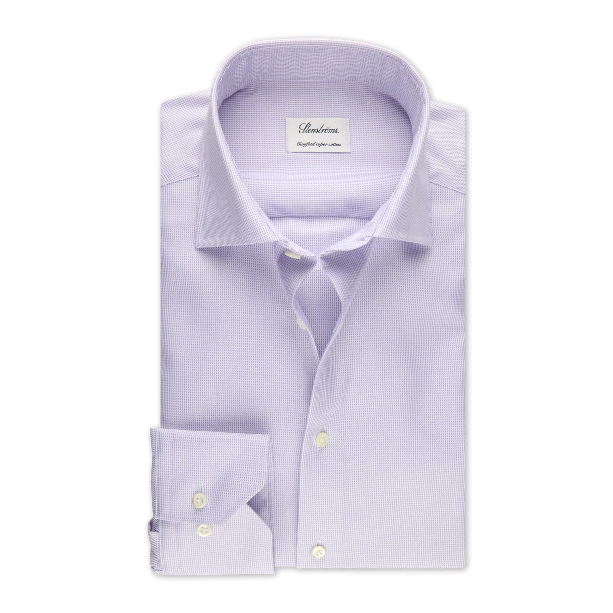 Light Purple Neat Cotton Twill Fitted Body Shirt - Stenströms