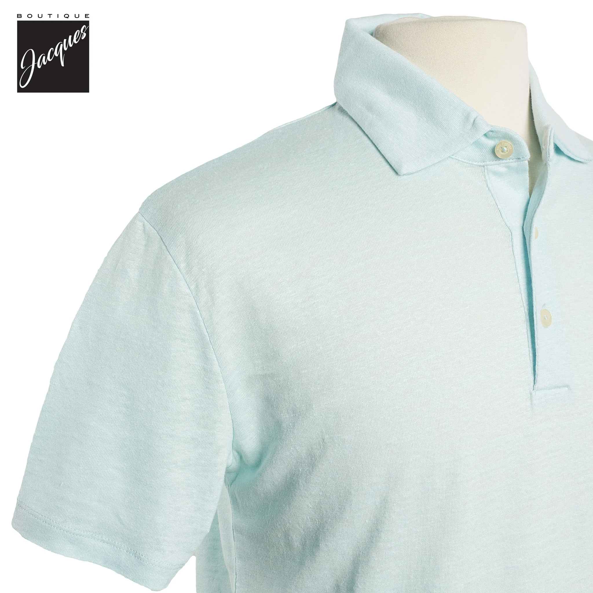 Light Seafoam Blue Short-Sleeve Linen Knit Polo - Phil Petter - Image 3