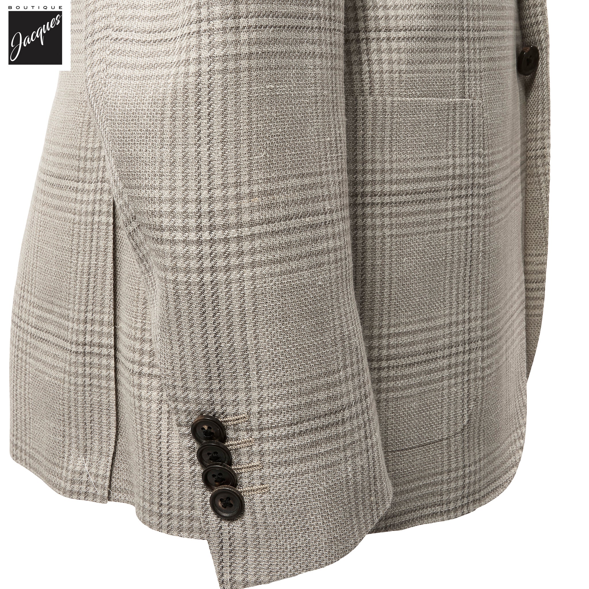 Light Taupe Check Wool-Silk-Linen Modern Fit Sport Coat - Corneliani - Image 3
