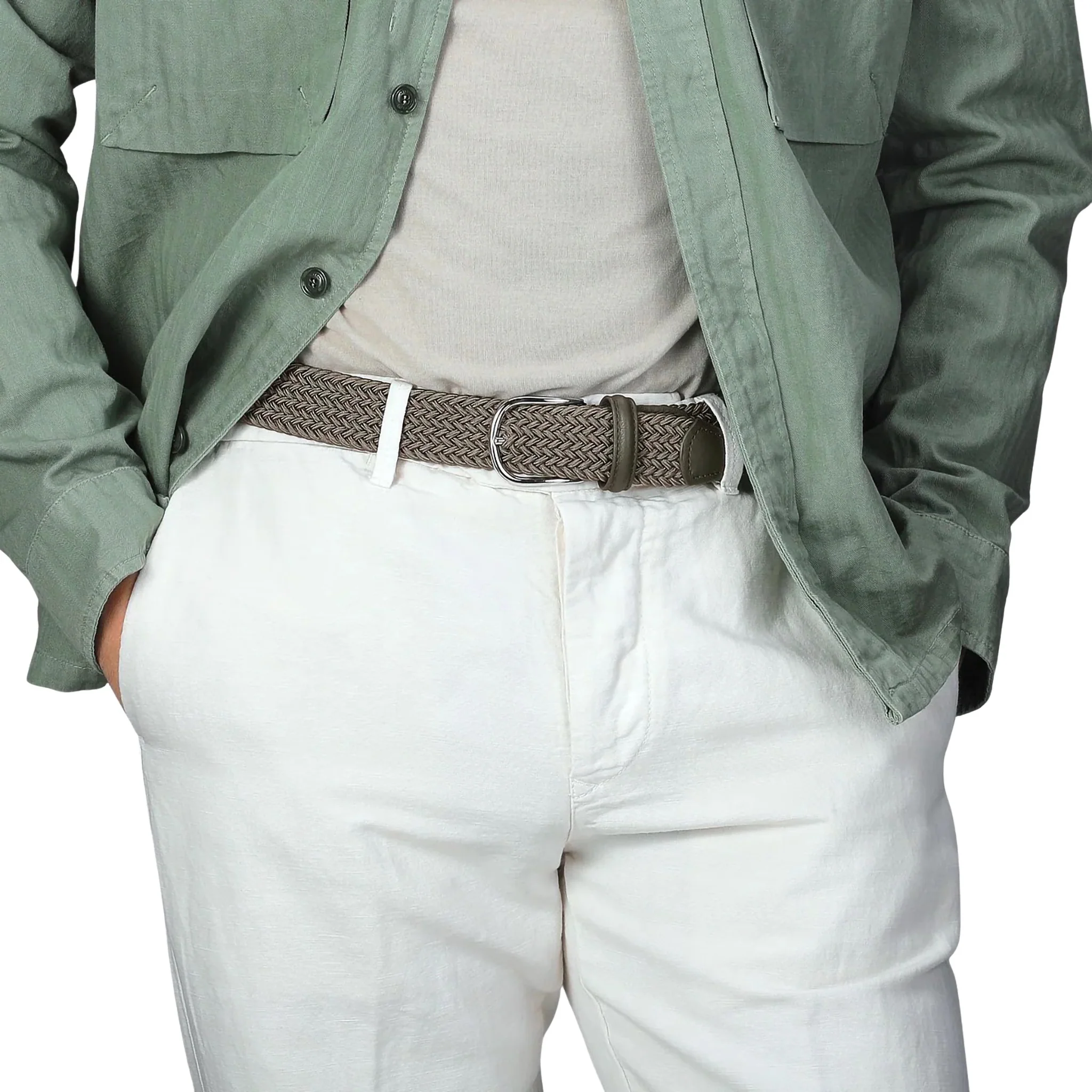 Light Taupe Solid Woven Elastic Belt - Anderson's - Image 6
