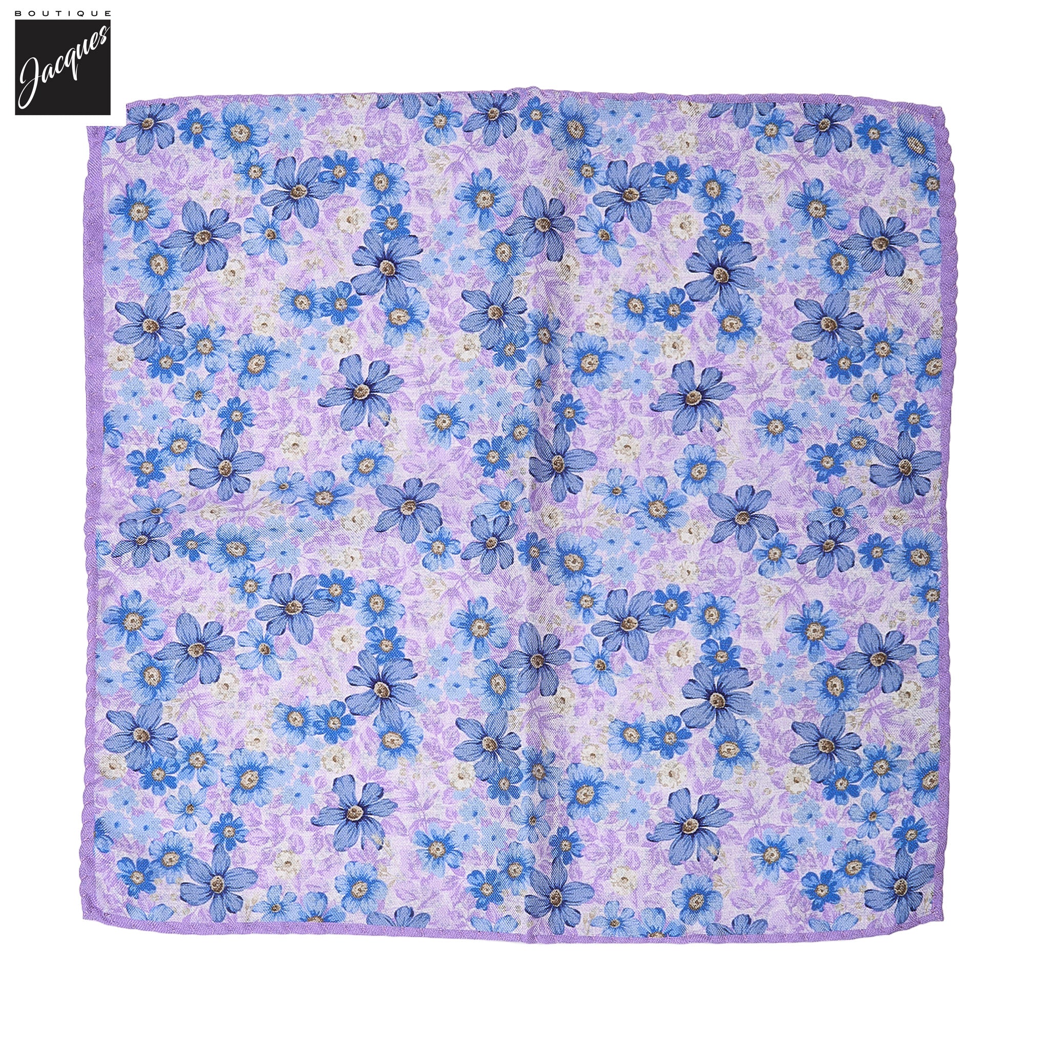 Lilac & Blue Floral/Medallion Reversible Silk Pocket Square - DION - Image 2