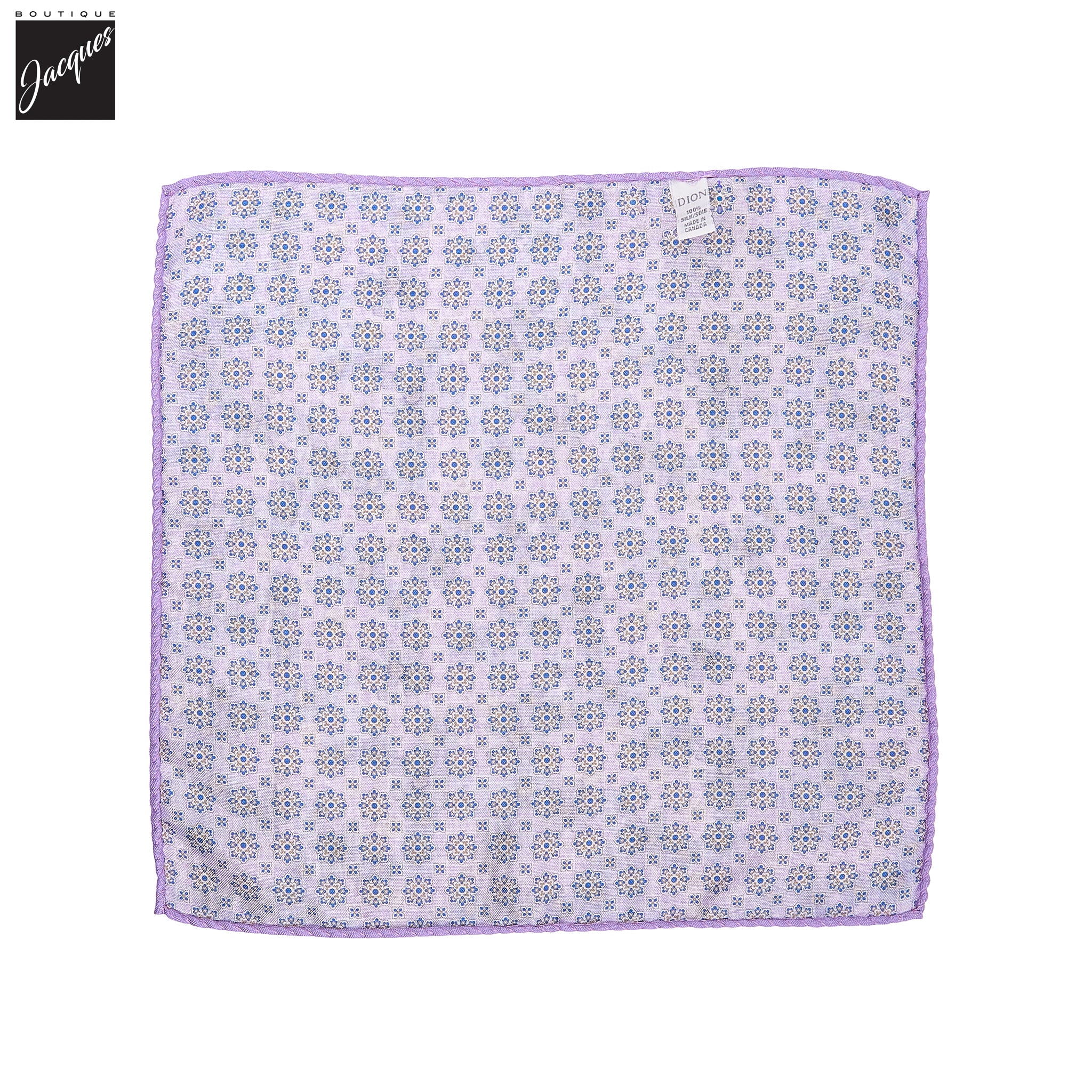 Lilac & Blue Floral/Medallion Reversible Silk Pocket Square - DION - Image 3