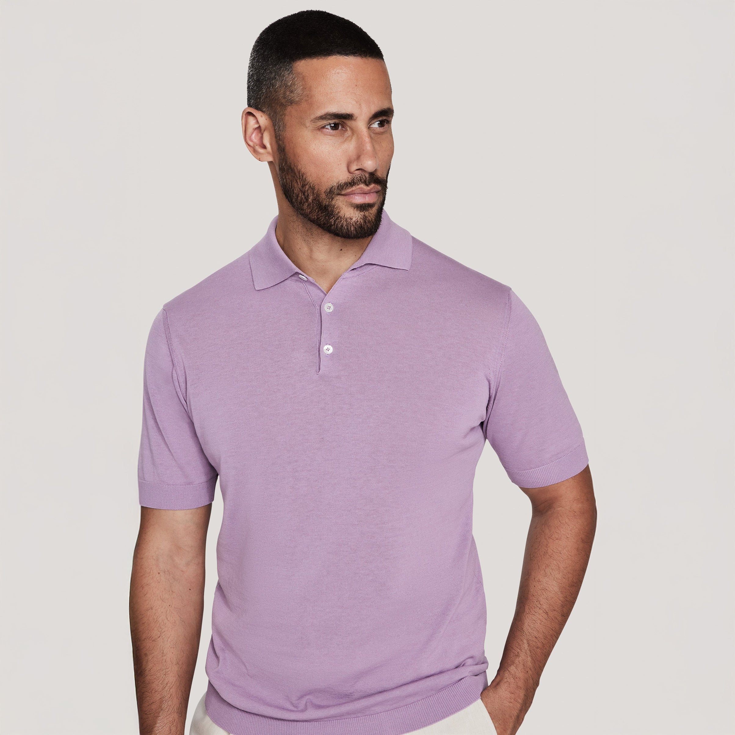 Lilac Cotton Silk Knit Tupper Polo - Jack Victor - Image 3
