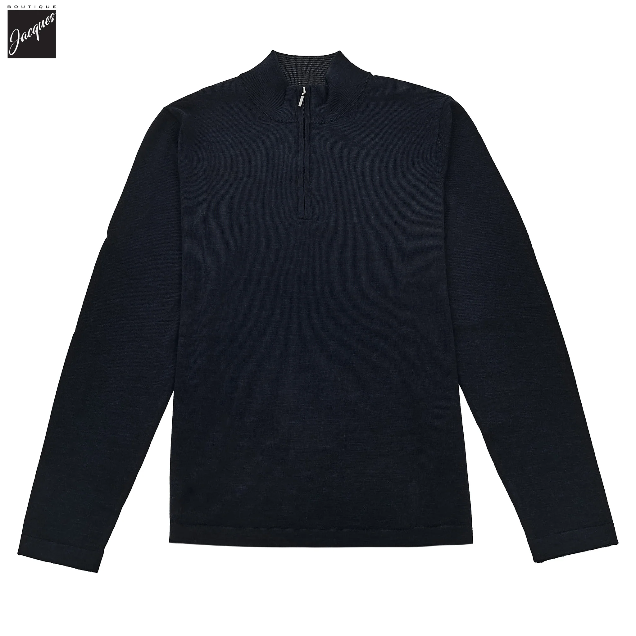 Mammoth Blue Extra-Fine Merino Quarter-Zip Mock Neck Sweater - Patrick Assaraf