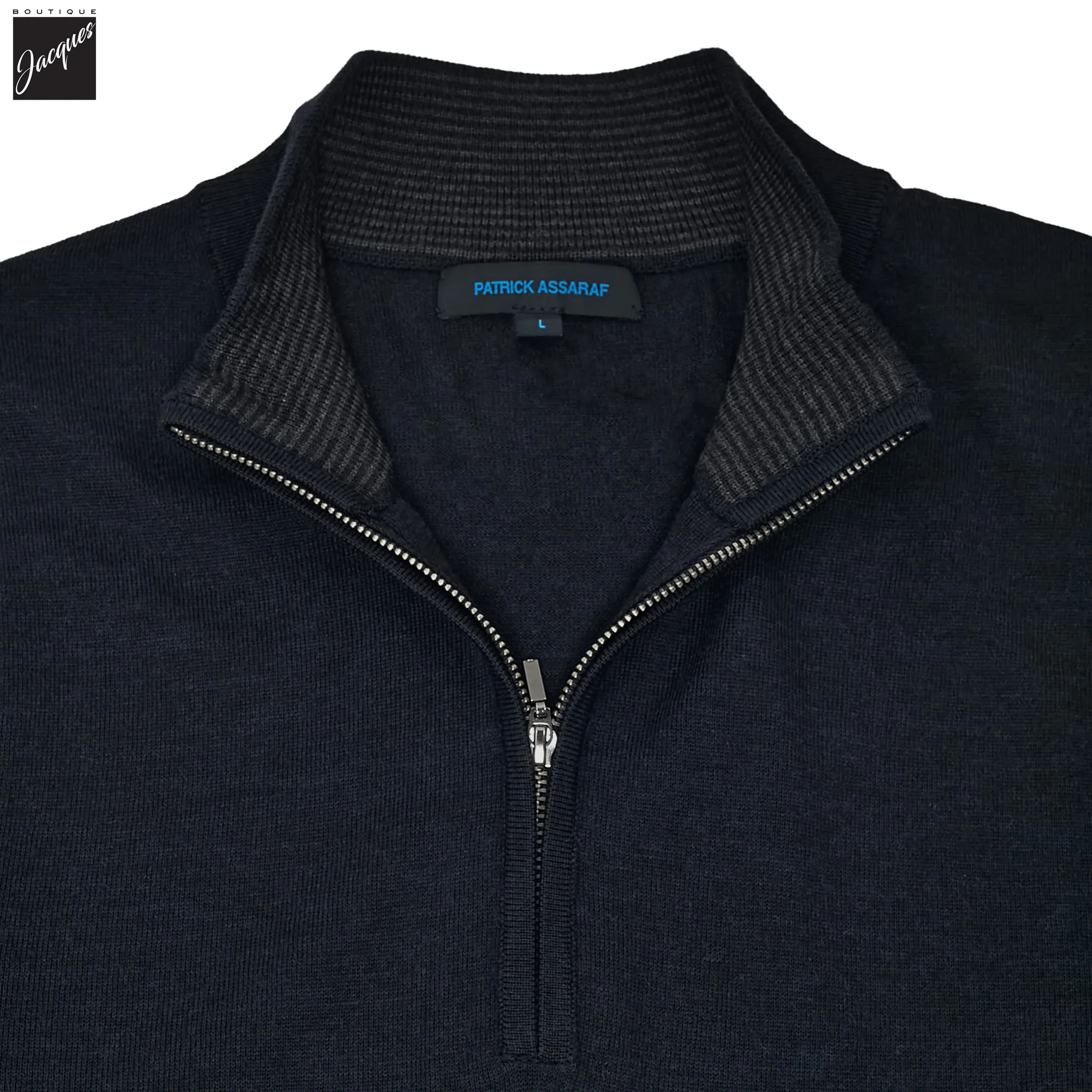 Mammoth Blue Extra-Fine Merino Quarter-Zip Mock Neck Sweater - Patrick Assaraf - Image 2