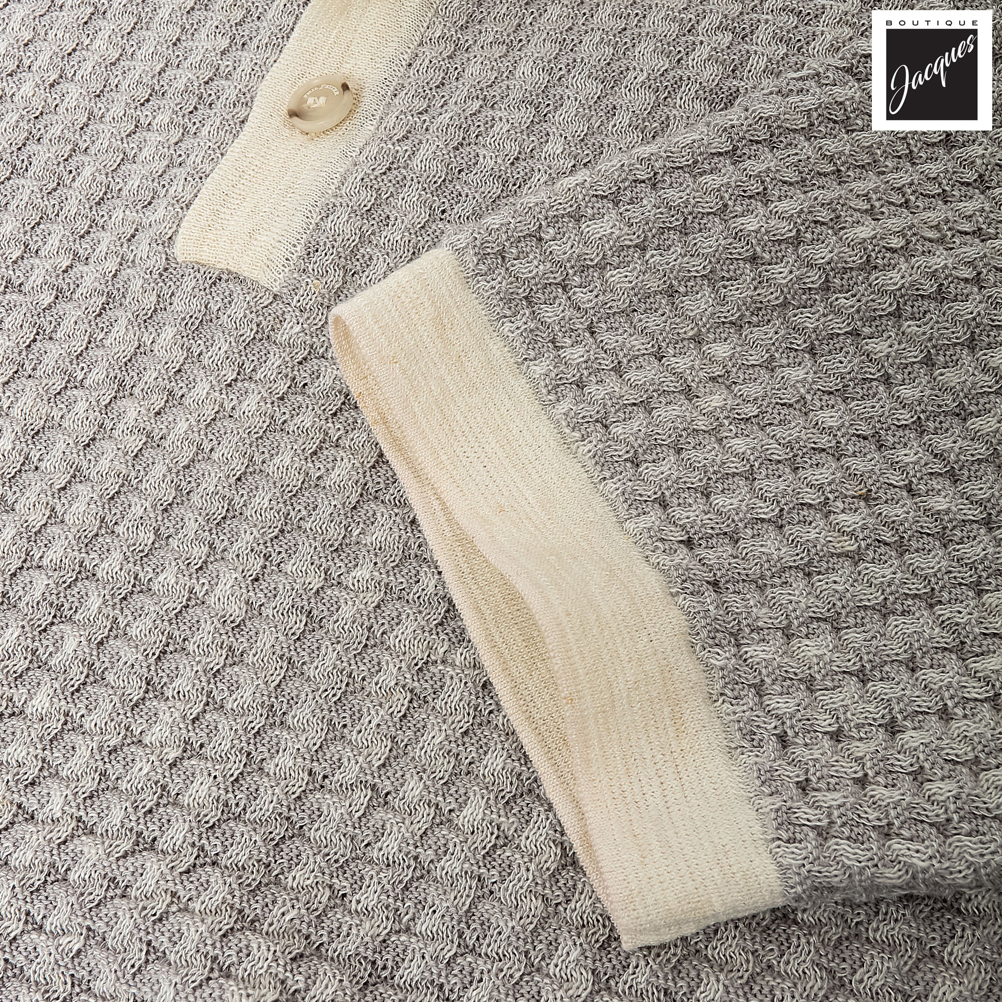 Mercury Gray Linen-Cotton Waffle Knit Polo with Contrast Trims - Phil Petter - Image 5
