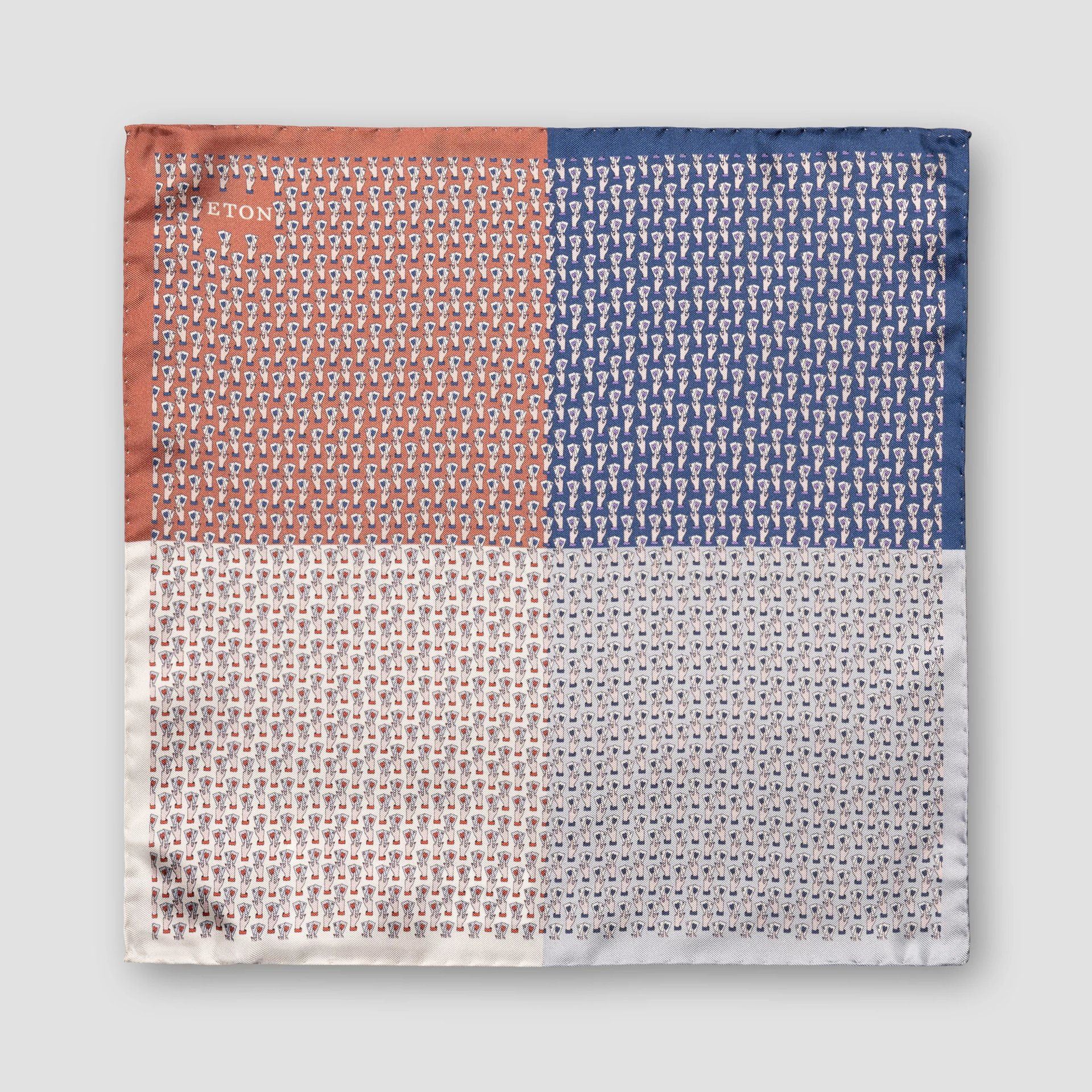 Mid-Blue Card Sharp Motif Four-Sided Silk Pocket Square - ETON - Image 2