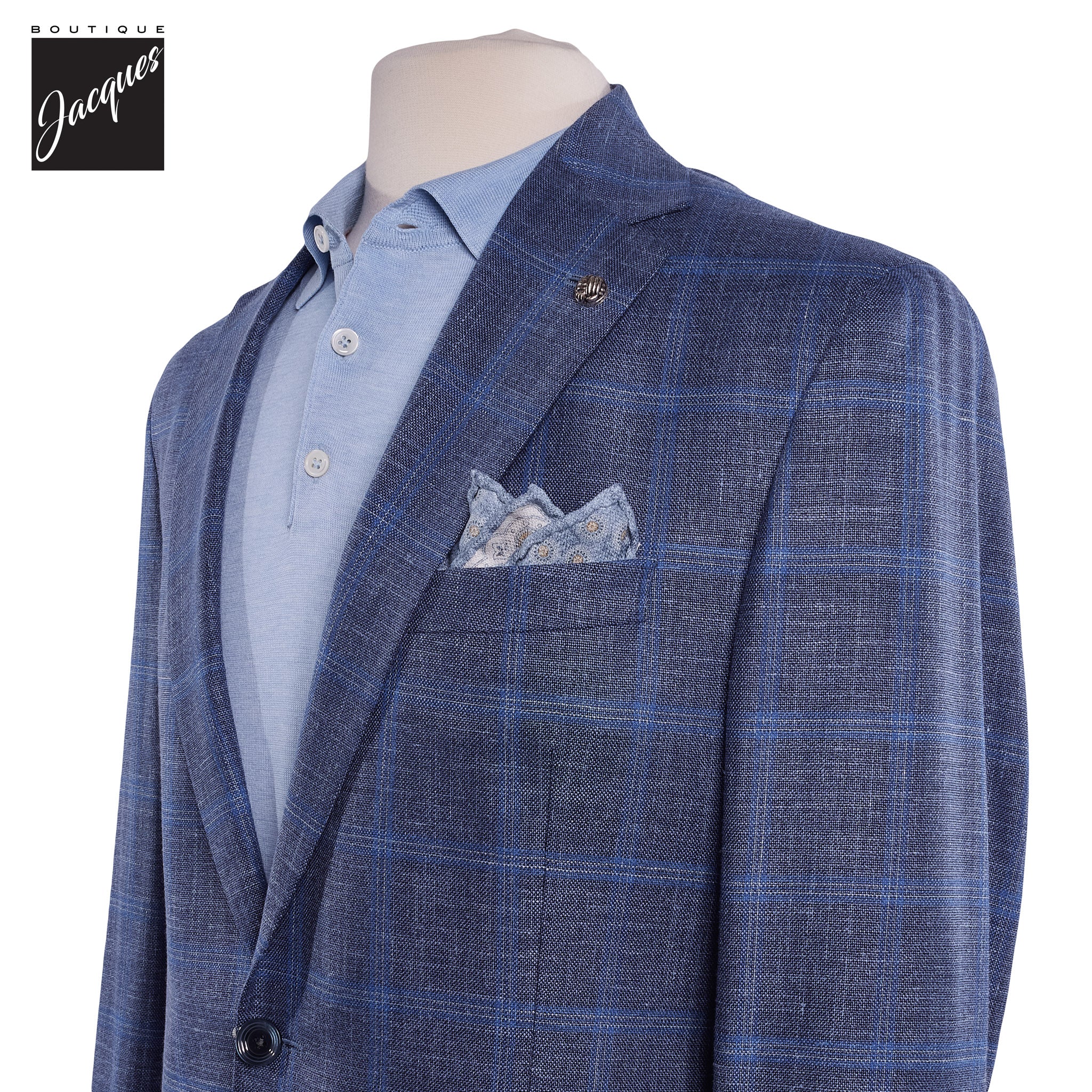 Mid Blue Check Hampton Loro Piana Contemporary Fit Sport Jacket - Jack Victor - Image 2