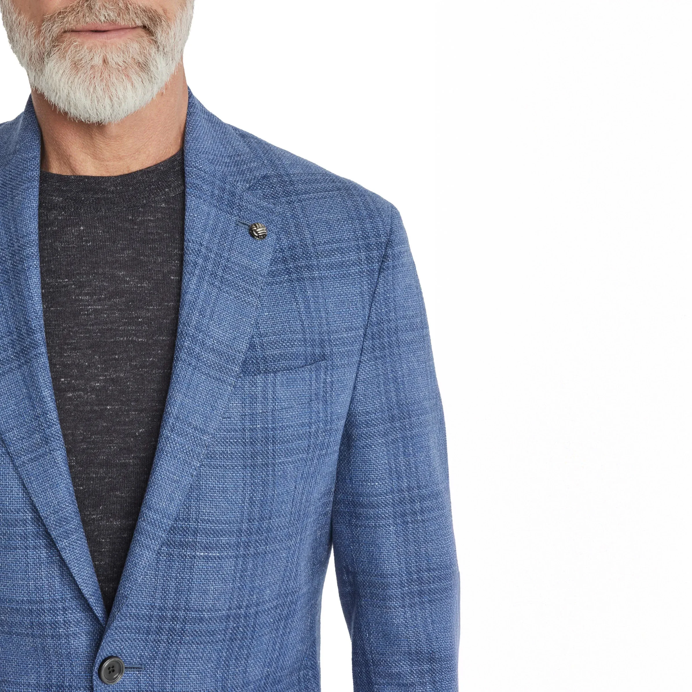 Mid-Blue Check Wool-Linen Hampton Contemporary Fit Sport Jacket - Jack Victor - Image 3