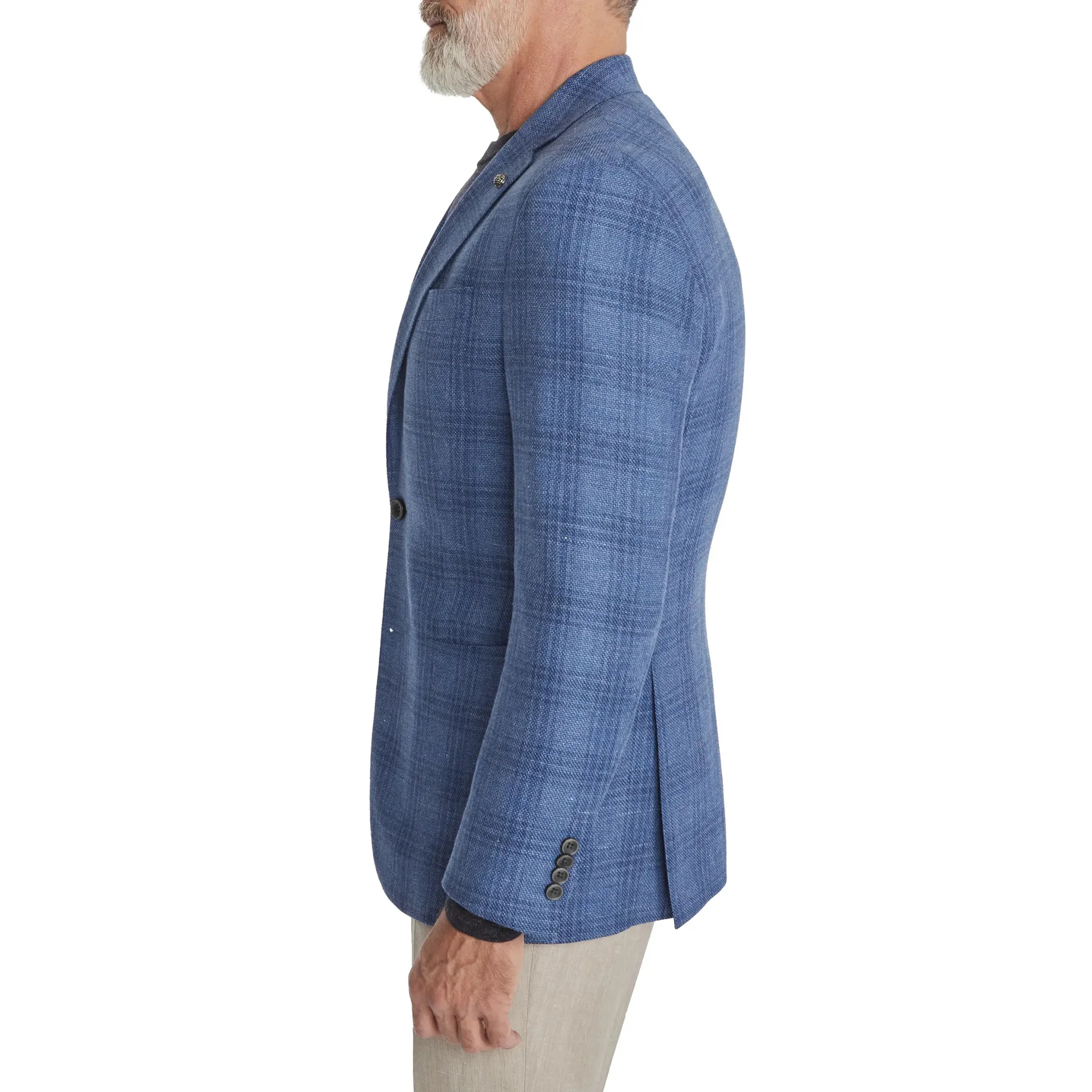 Mid-Blue Check Wool-Linen Hampton Contemporary Fit Sport Jacket - Jack Victor - Image 4