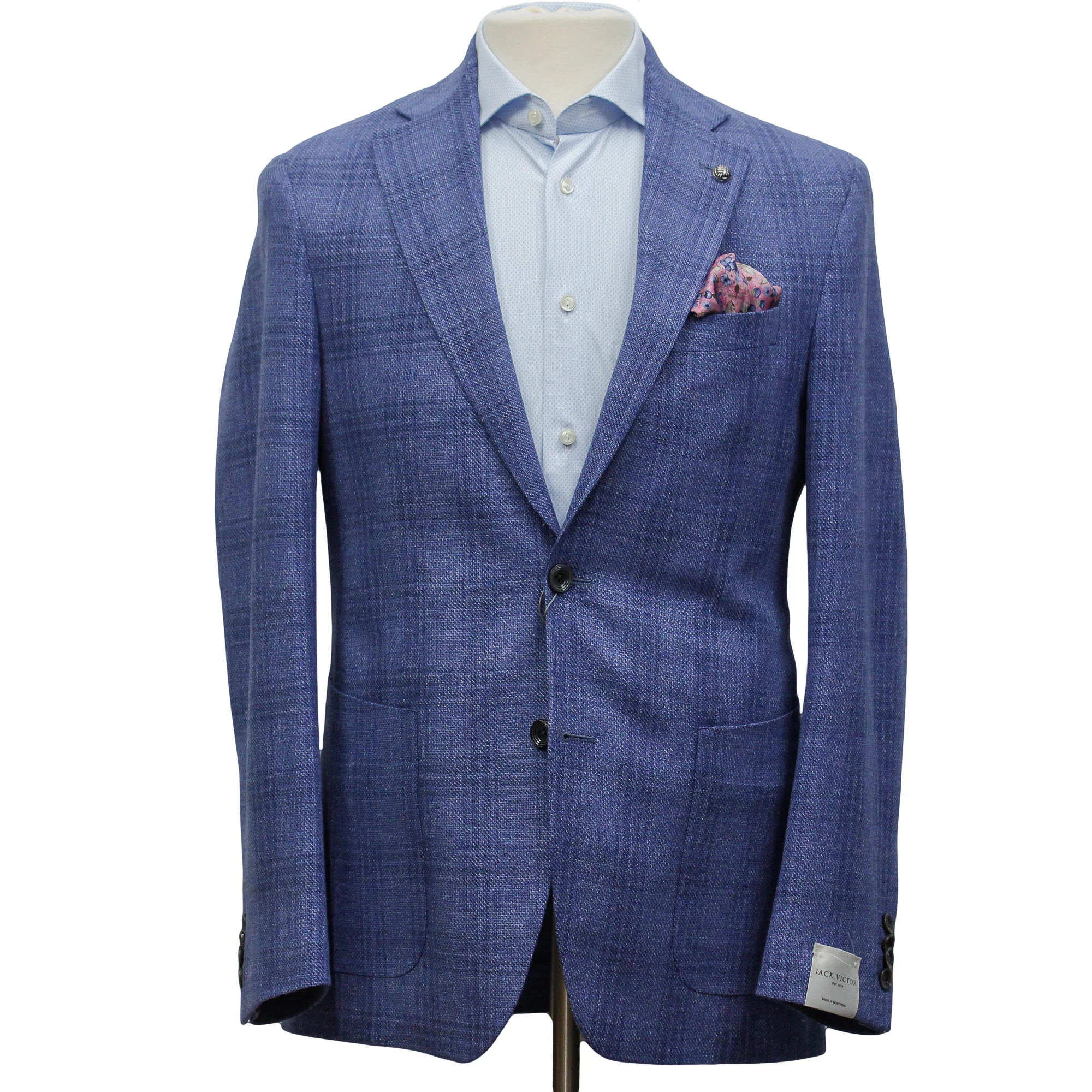 Mid-Blue Check Wool-Linen Hampton Contemporary Fit Sport Jacket - Jack Victor - Image 5