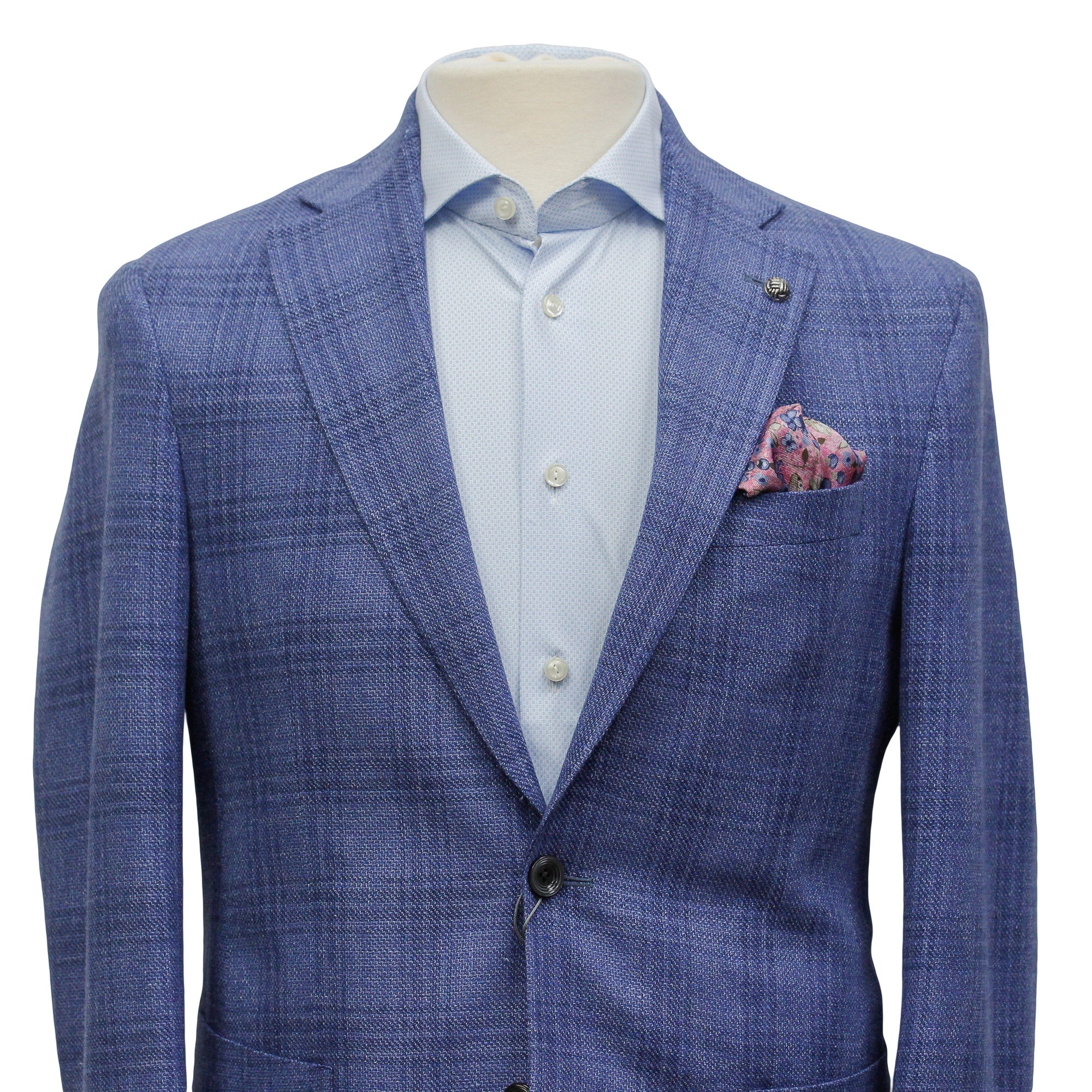 Mid-Blue Check Wool-Linen Hampton Contemporary Fit Sport Jacket - Jack Victor - Image 7
