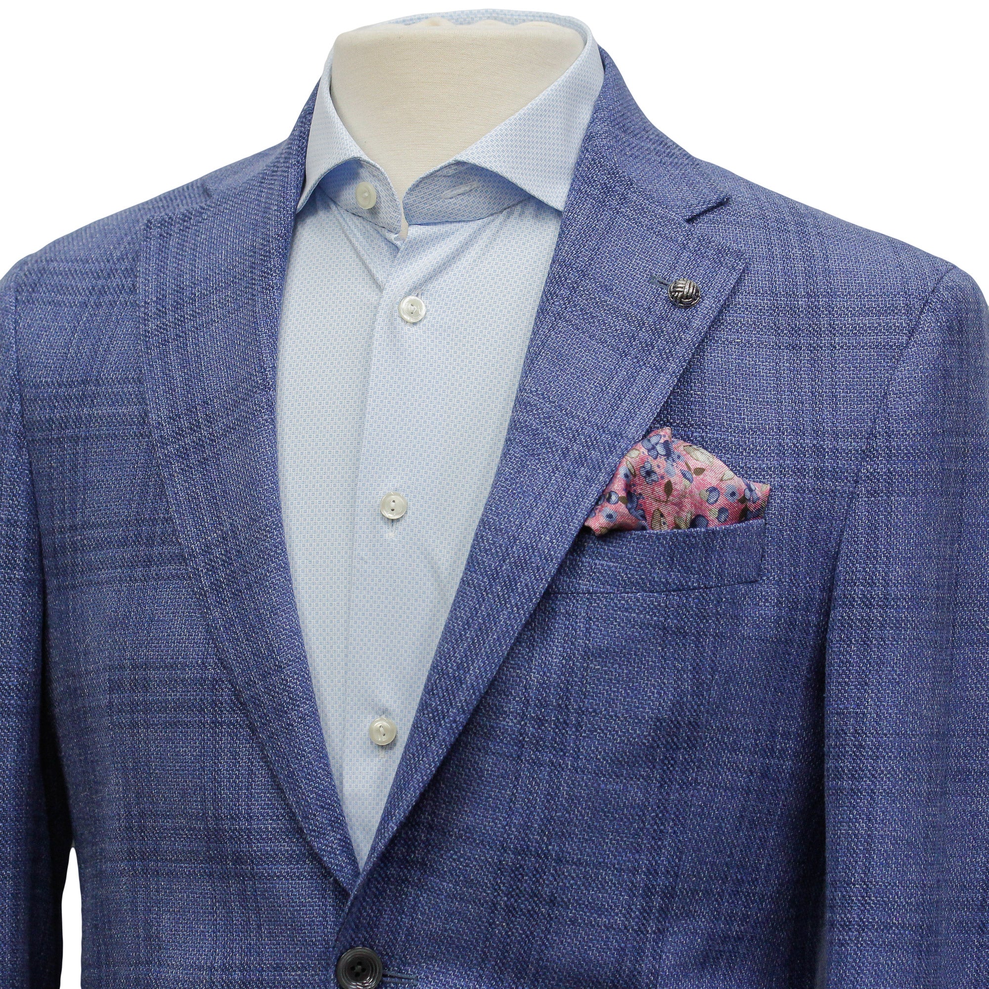 Mid-Blue Check Wool-Linen Hampton Contemporary Fit Sport Jacket - Jack Victor - Image 9