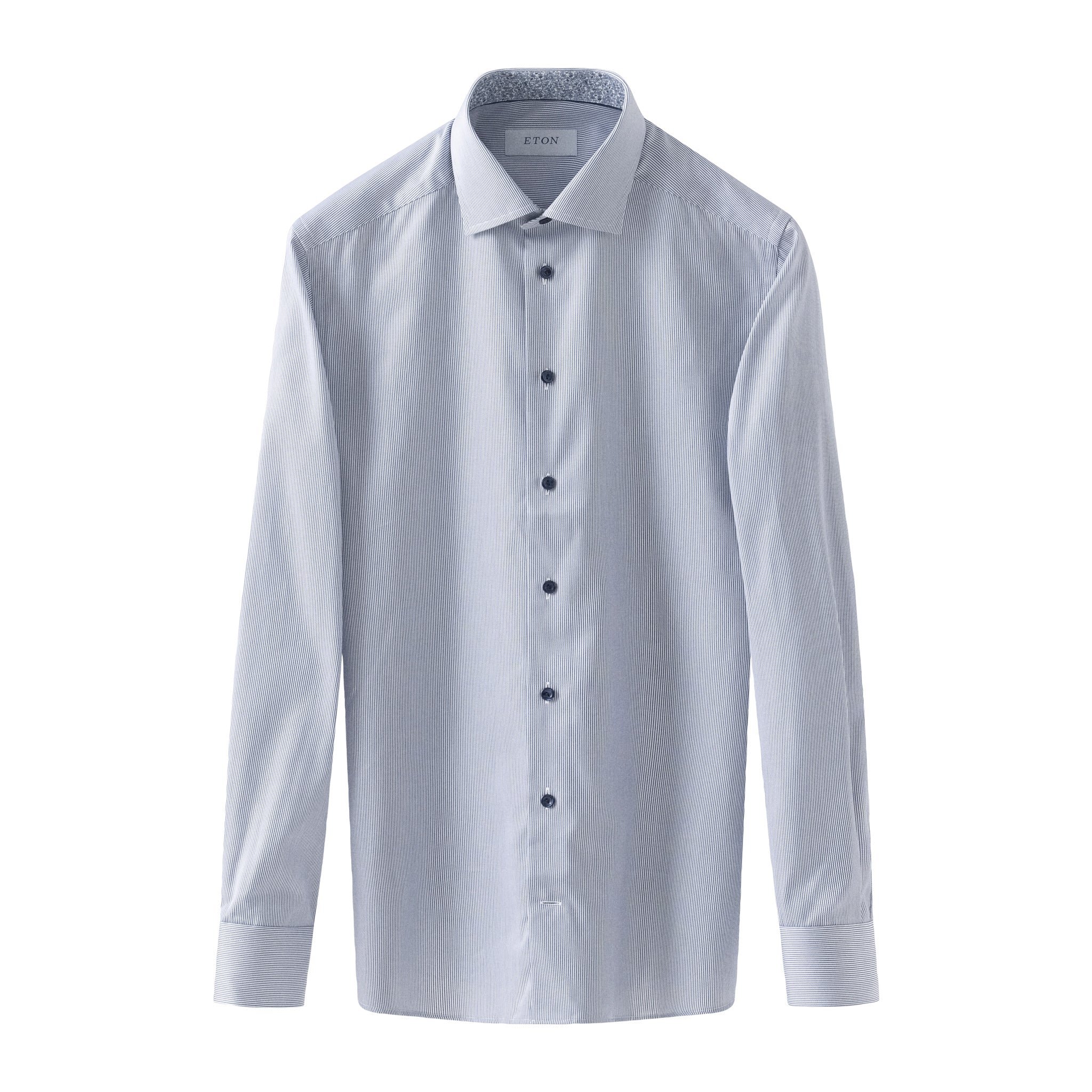 Mid Blue Fine Striped Floral Effect Signature Twill Slim Fit Shirt - ETON - Image 2