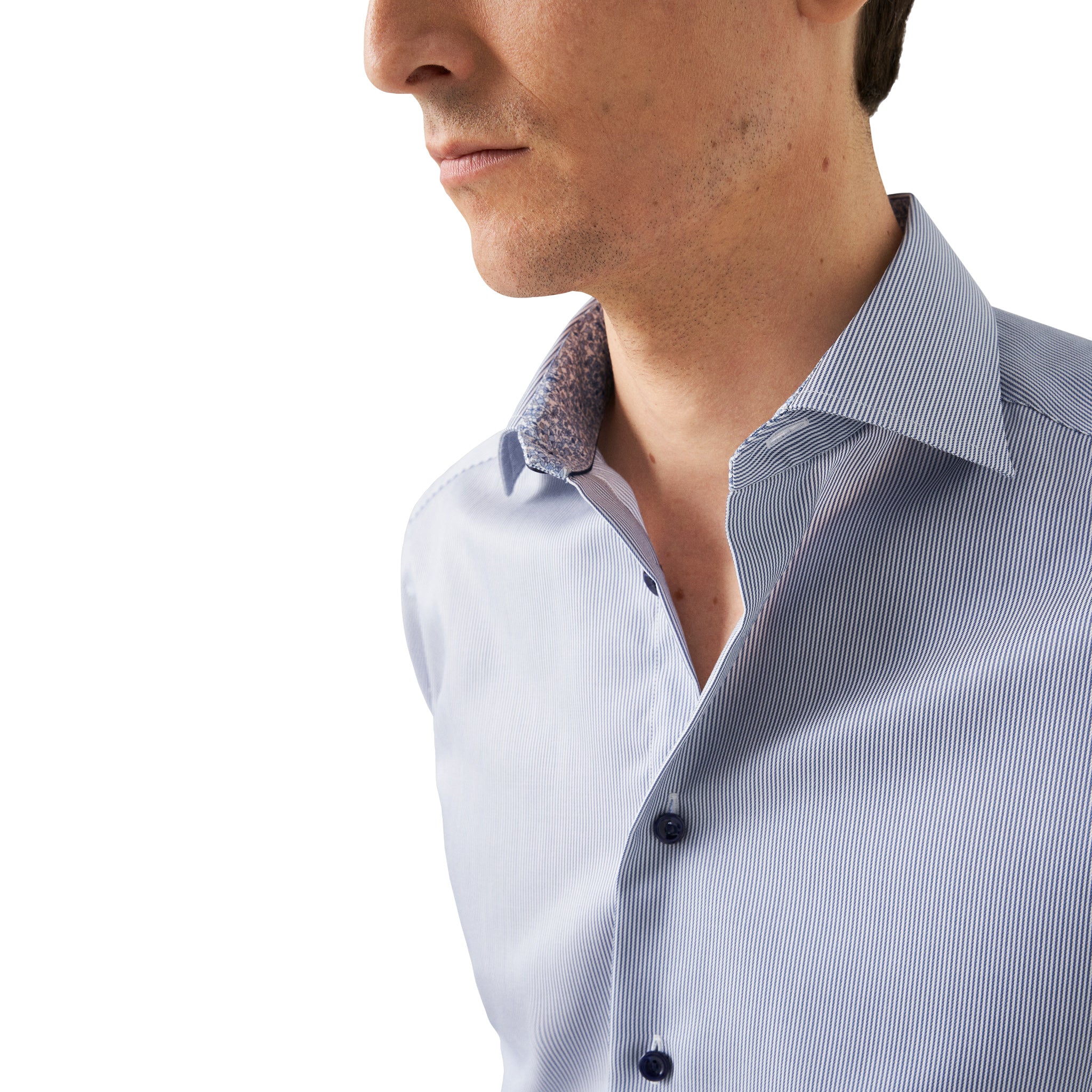 Mid Blue Fine Striped Floral Effect Signature Twill Slim Fit Shirt - ETON - Image 4
