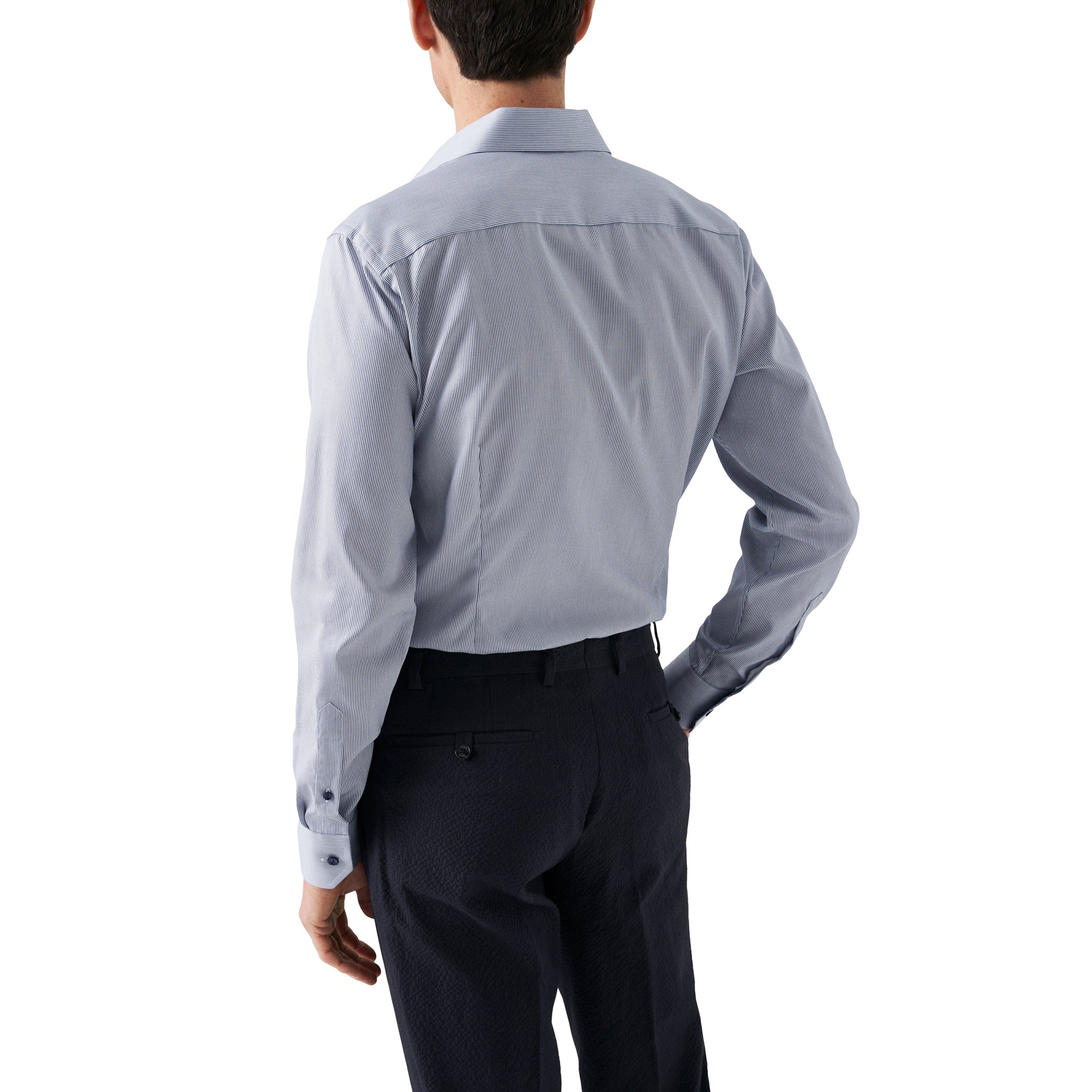 Mid Blue Fine Striped Floral Effect Signature Twill Slim Fit Shirt - ETON - Image 5