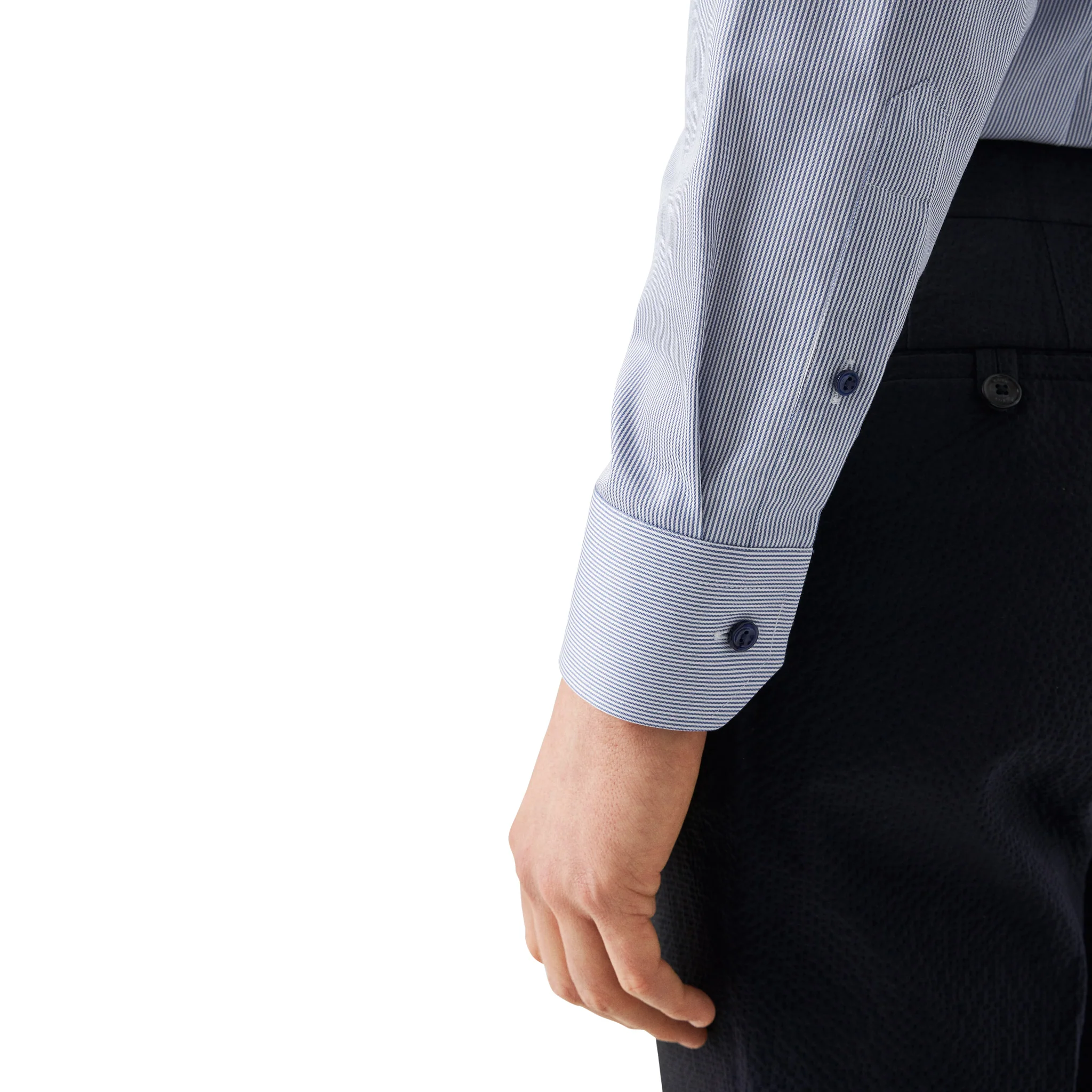 Mid Blue Fine Striped Floral Effect Signature Twill Slim Fit Shirt - ETON - Image 6