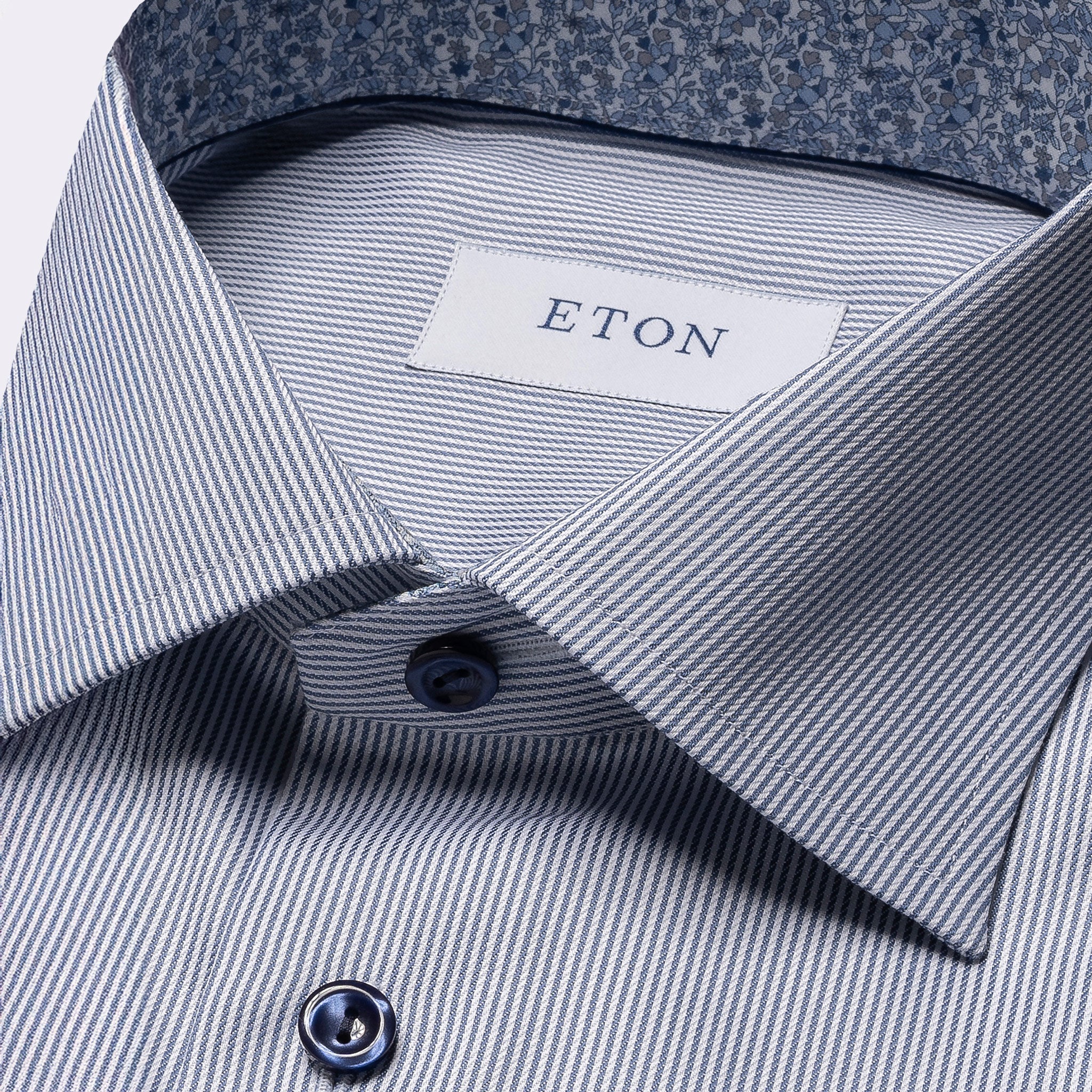 Mid Blue Fine Striped Floral Effect Signature Twill Slim Fit Shirt - ETON - Image 8
