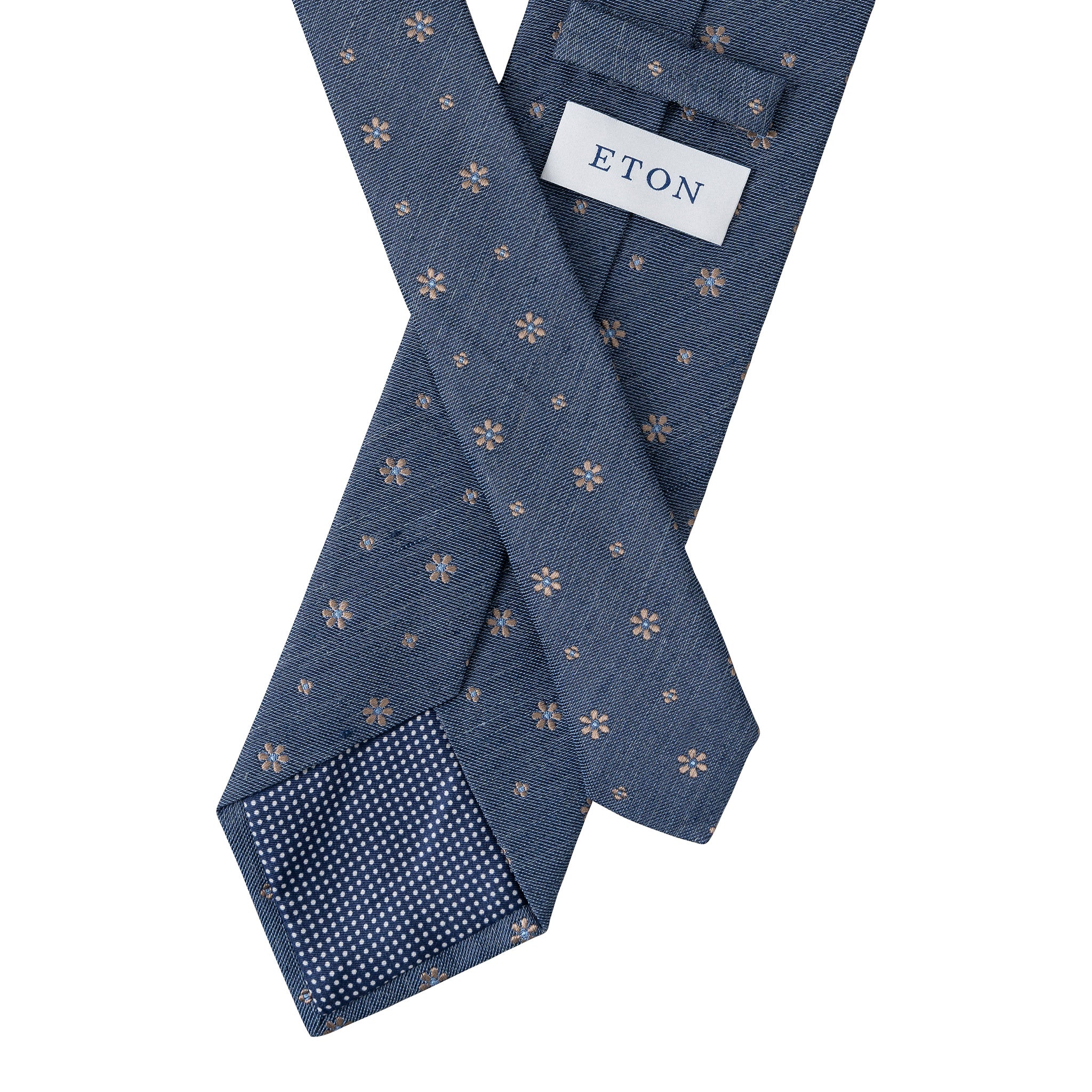 Mid Blue Floral Silk-Linen Tie - ETON - Image 3