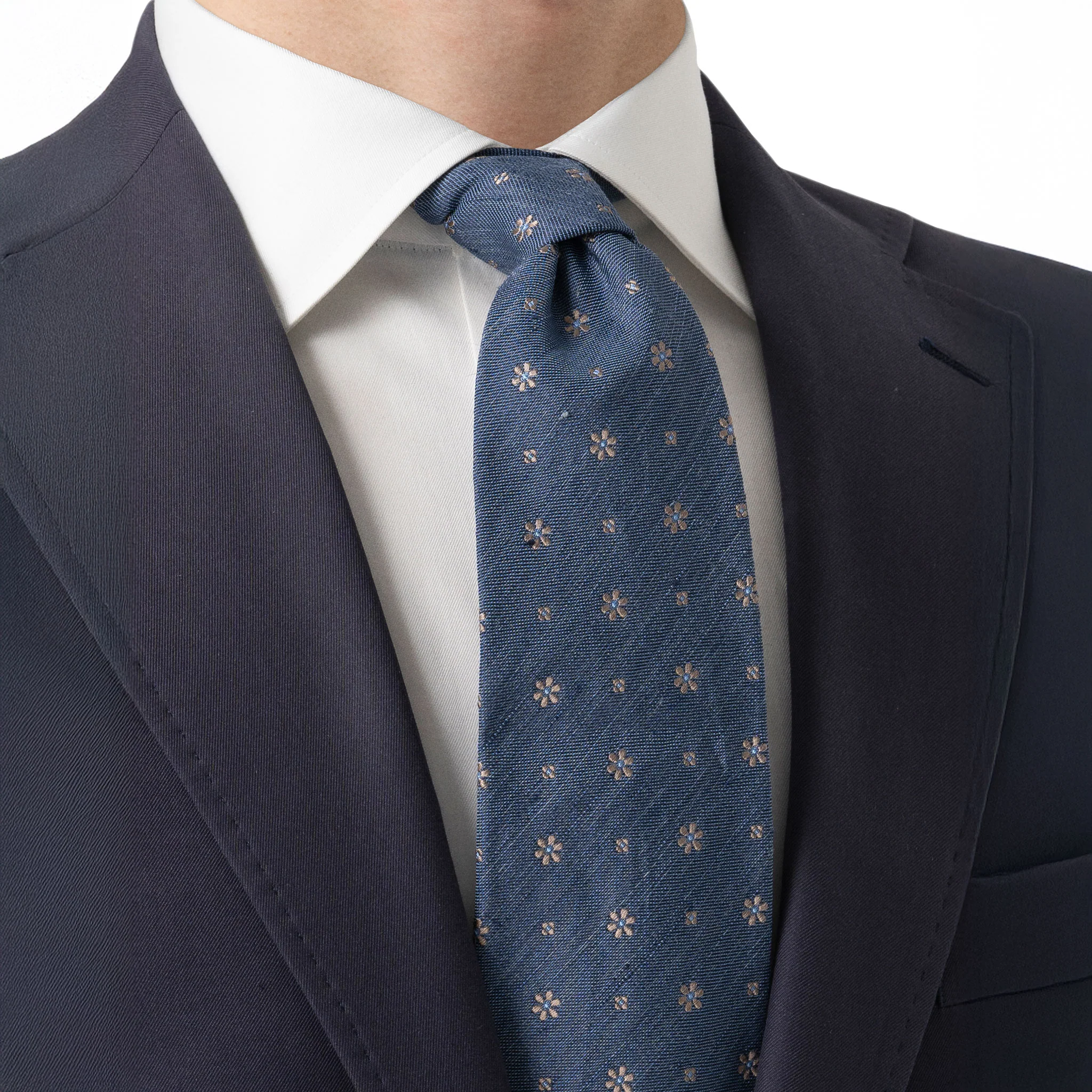Mid Blue Floral Silk-Linen Tie - ETON - Image 5