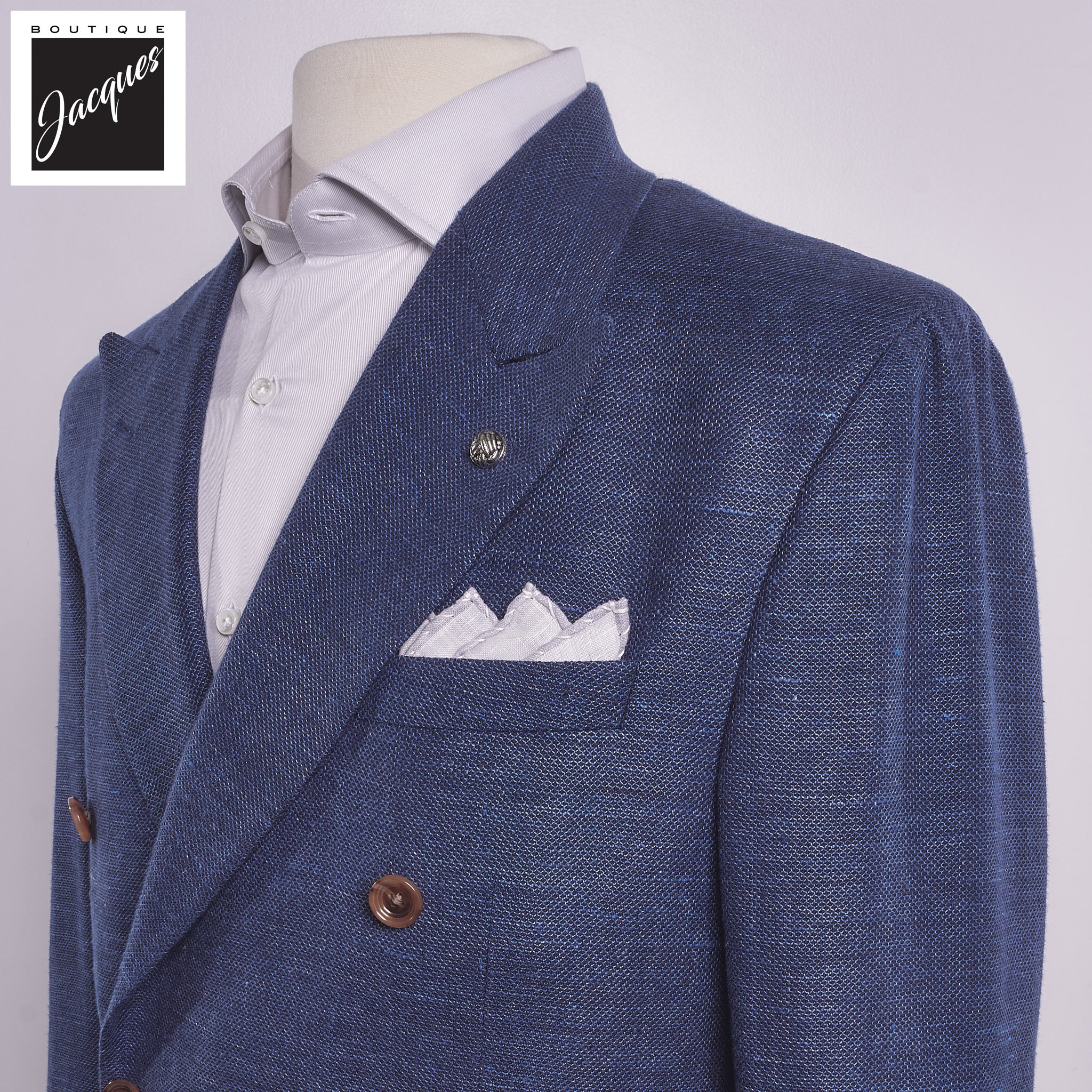 Mid Blue Honeycomb Hill Contemporary Fit Double-Breasted Sport Jacket - Jack Victor - Image 2