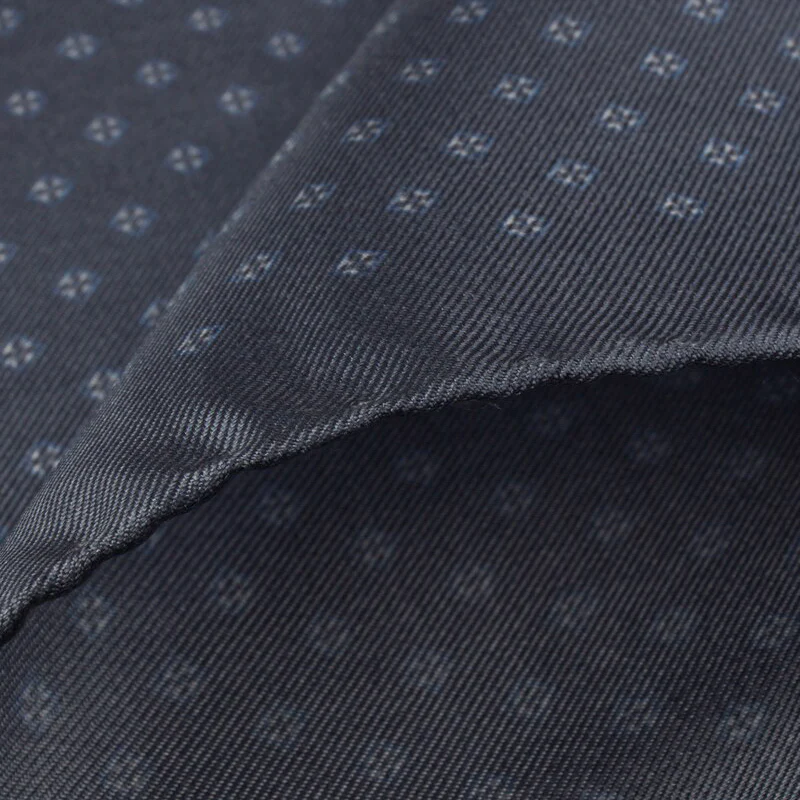 Blue/Gray Micro Floral Printed Silk Hankie - Stenströms - Image 2