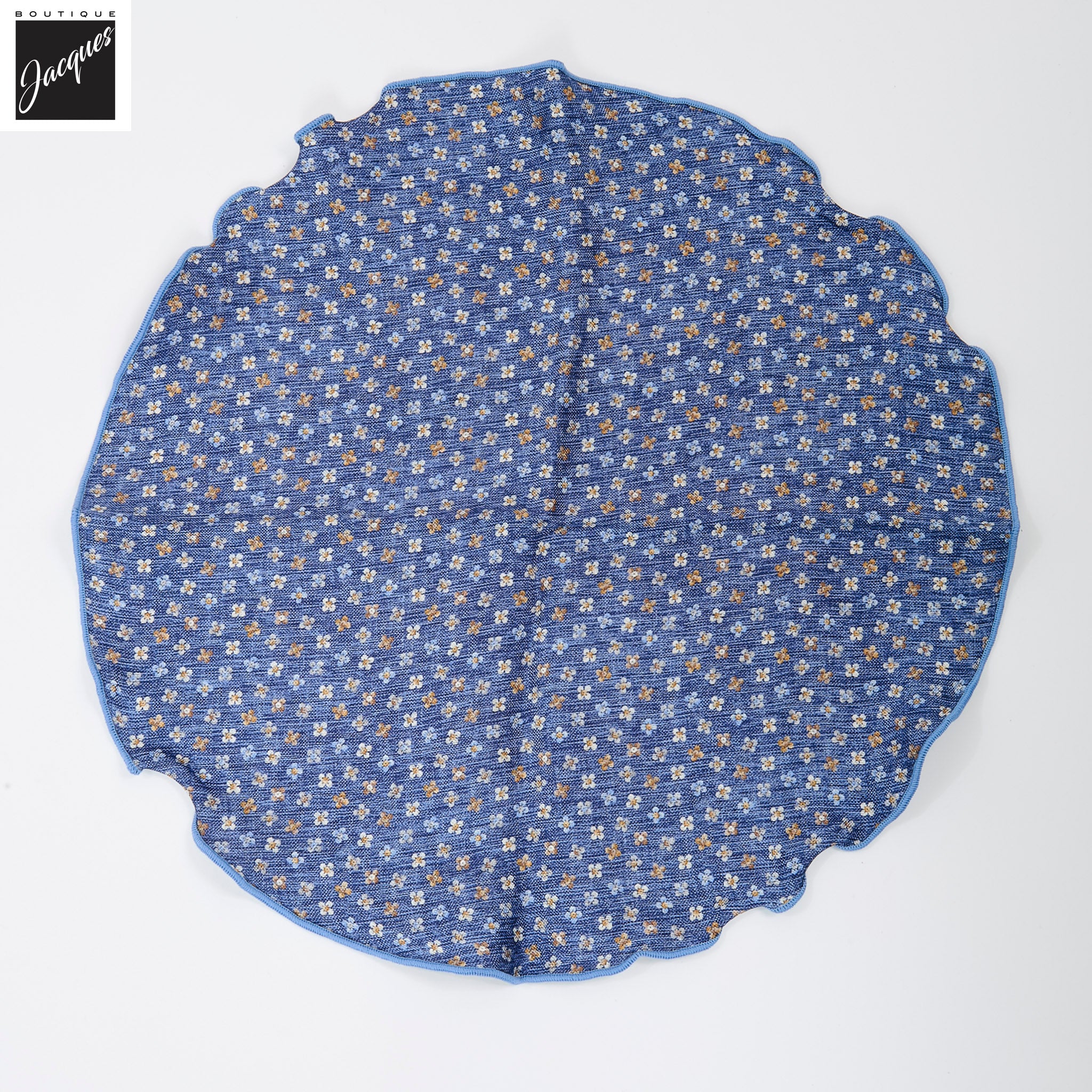 Mid Blue Mini Floral/Medallion Reversible Silk Pocket Round - DION - Image 2