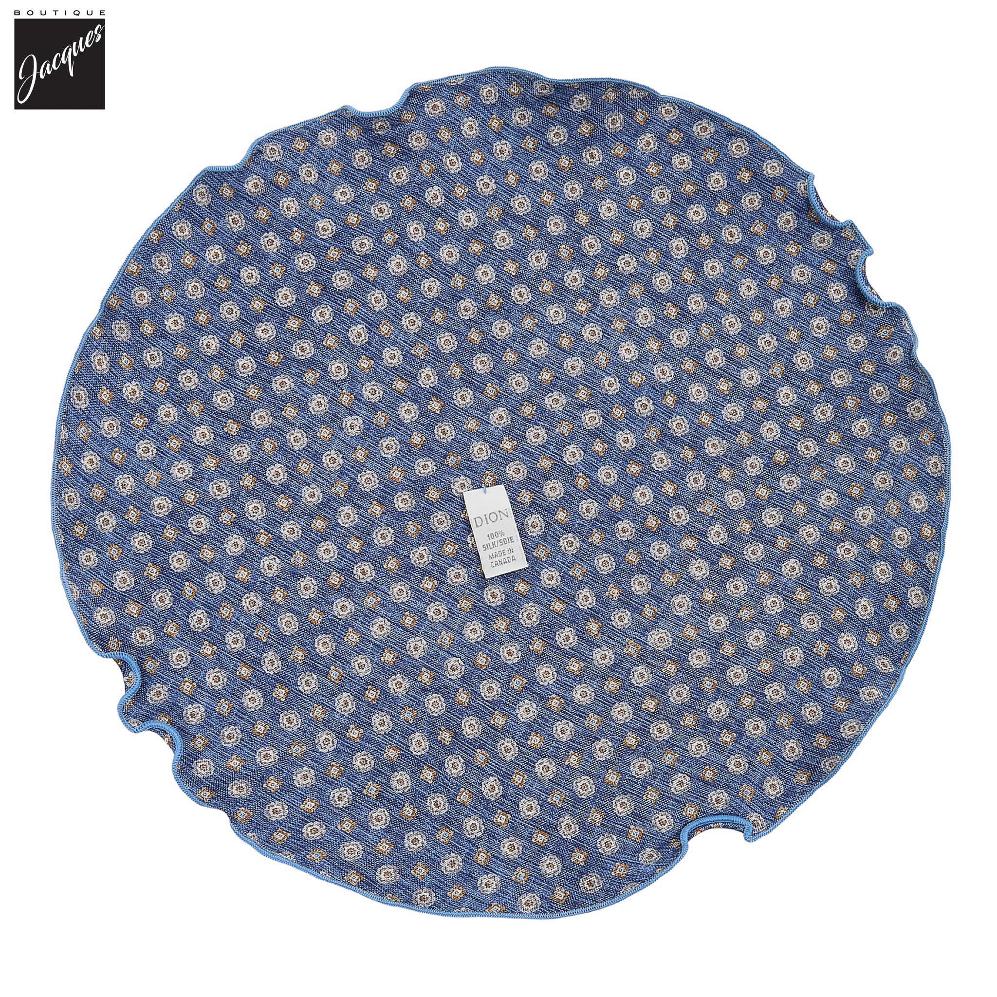 Mid Blue Mini Floral/Medallion Reversible Silk Pocket Round - DION - Image 3