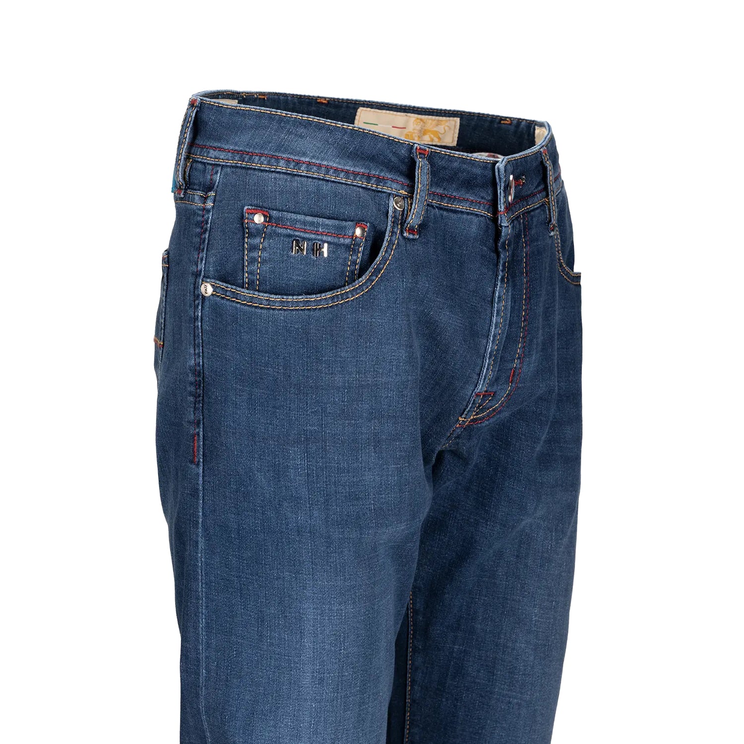 Mid Blue Pop Art Motif Leonardo Slim Fit Super-Stretch Denim - TRAMAROSSA - Image 4