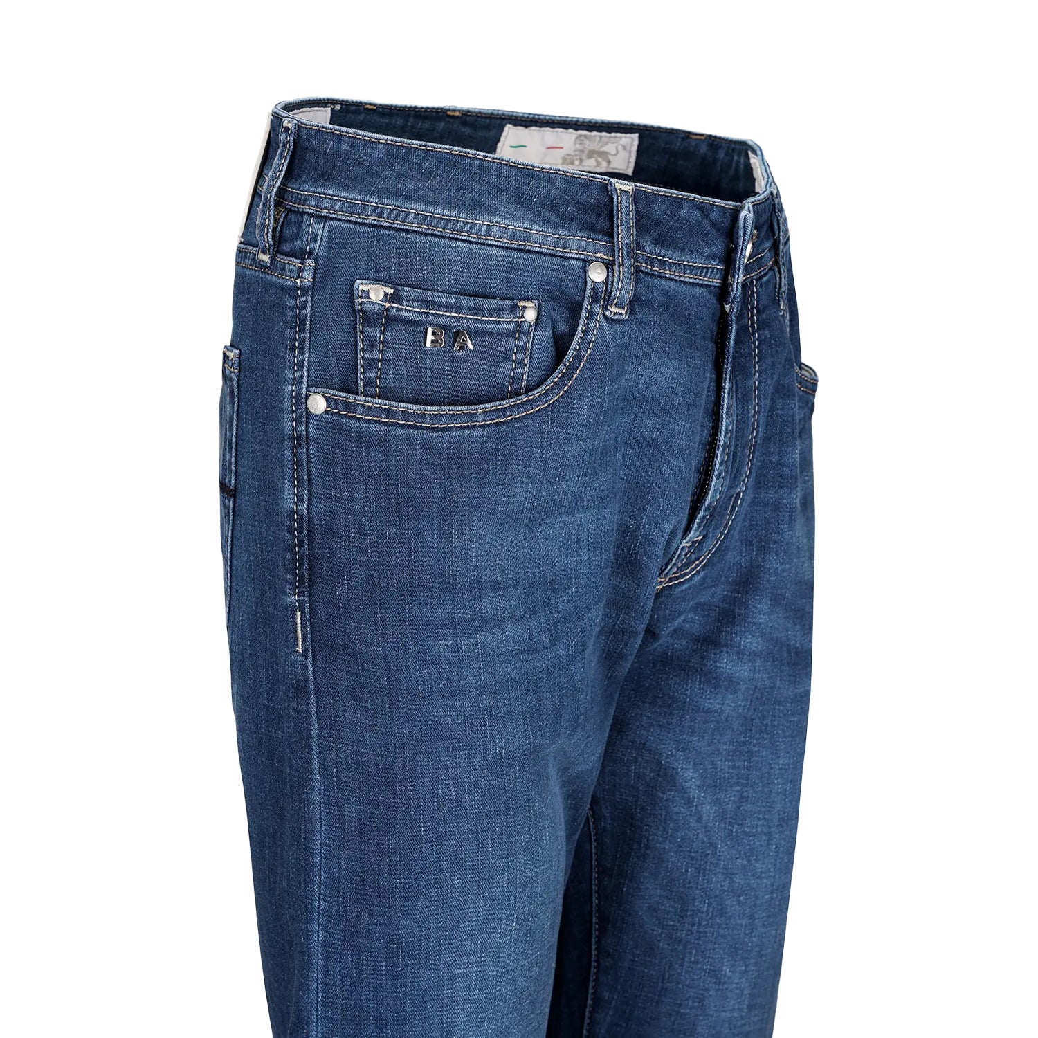 Mid Blue Racing-Motif Leonardo Slim Fit Super-Stretch Denim - TRAMAROSSA - Image 2