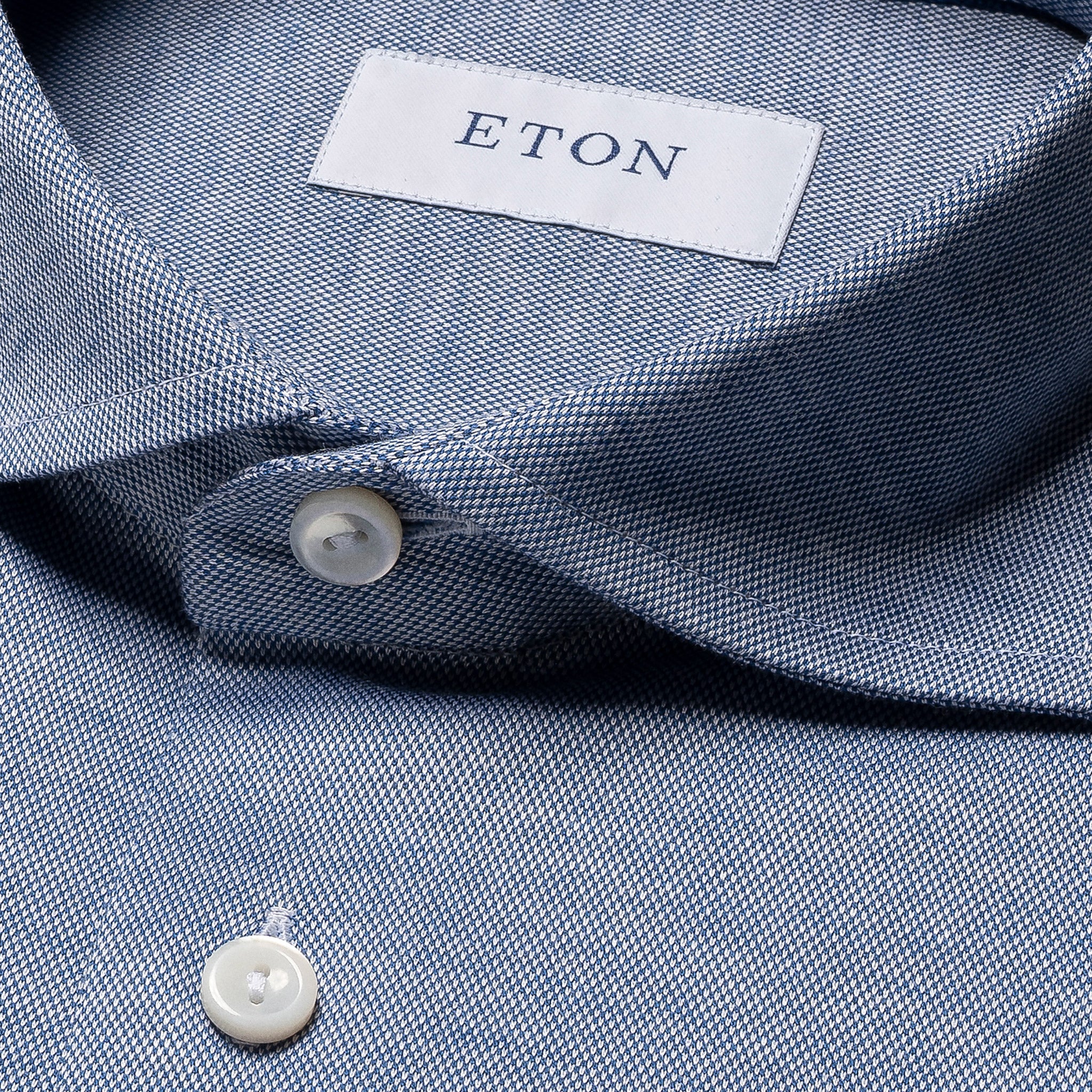 Mid Blue Solid Filo Di Scozia Knitted Piqué Slim Fit Shirt - ETON - Image 3
