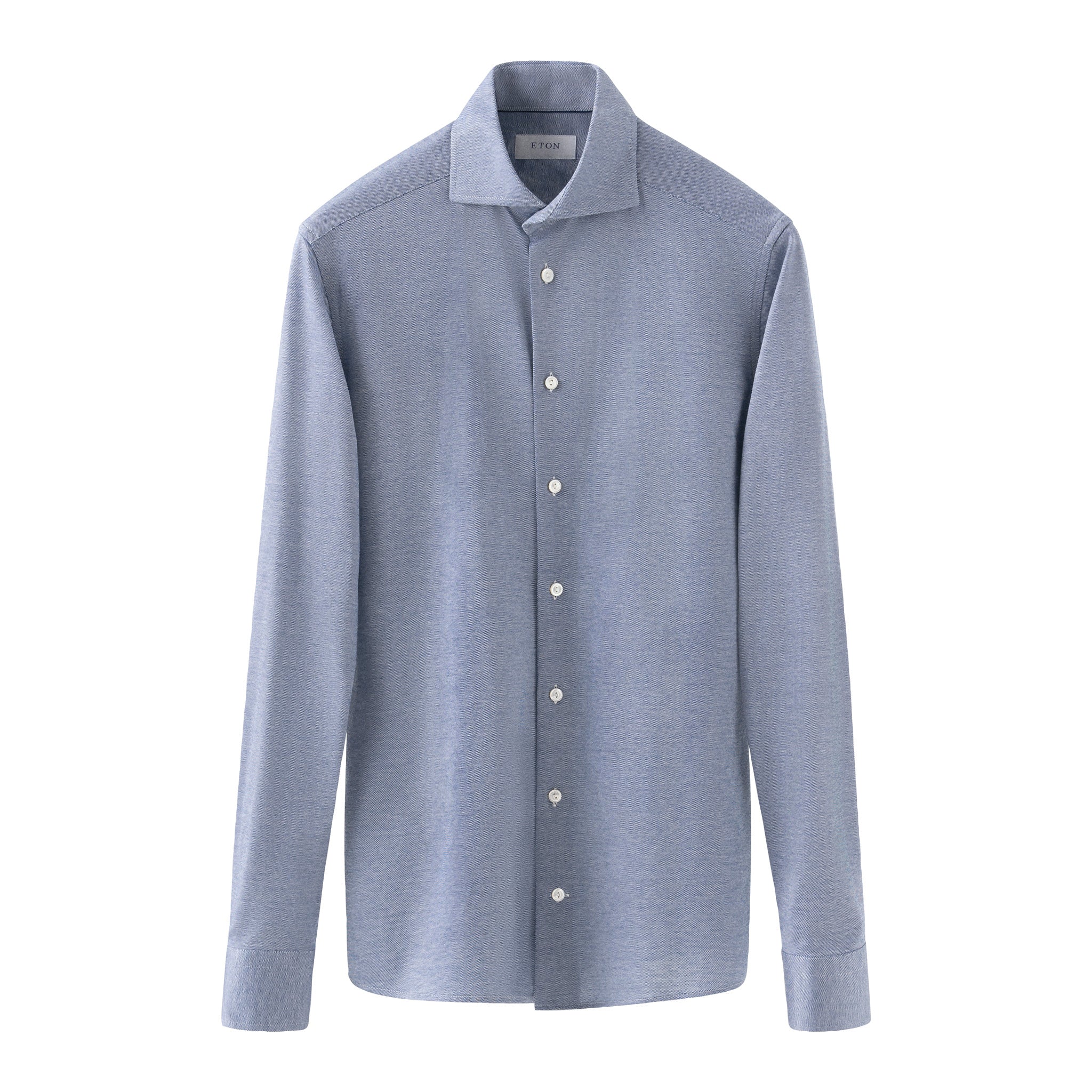 Mid Blue Solid Filo Di Scozia Knitted Piqué Slim Fit Shirt - ETON - Image 4