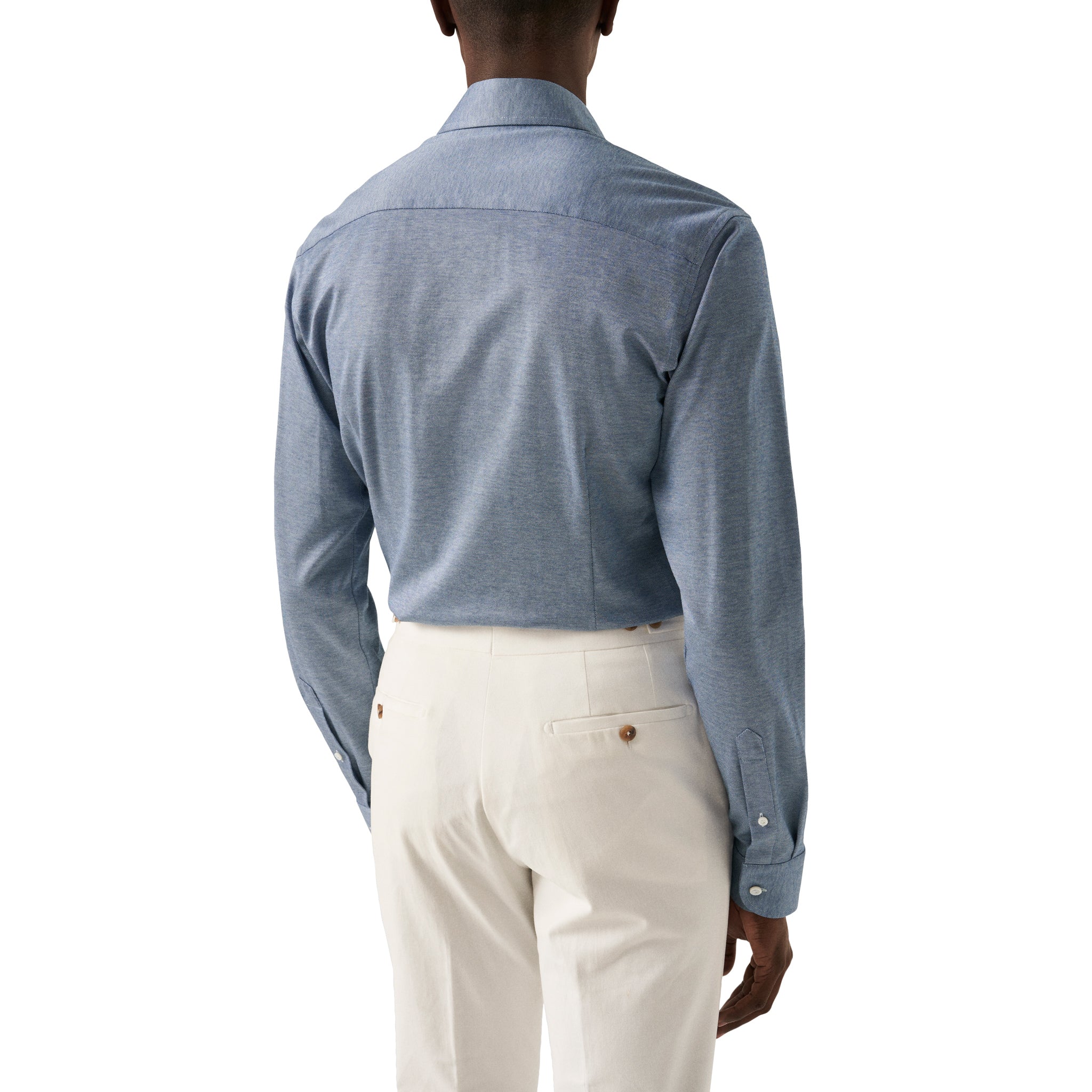 Mid Blue Solid Filo Di Scozia Knitted Piqué Slim Fit Shirt - ETON - Image 6