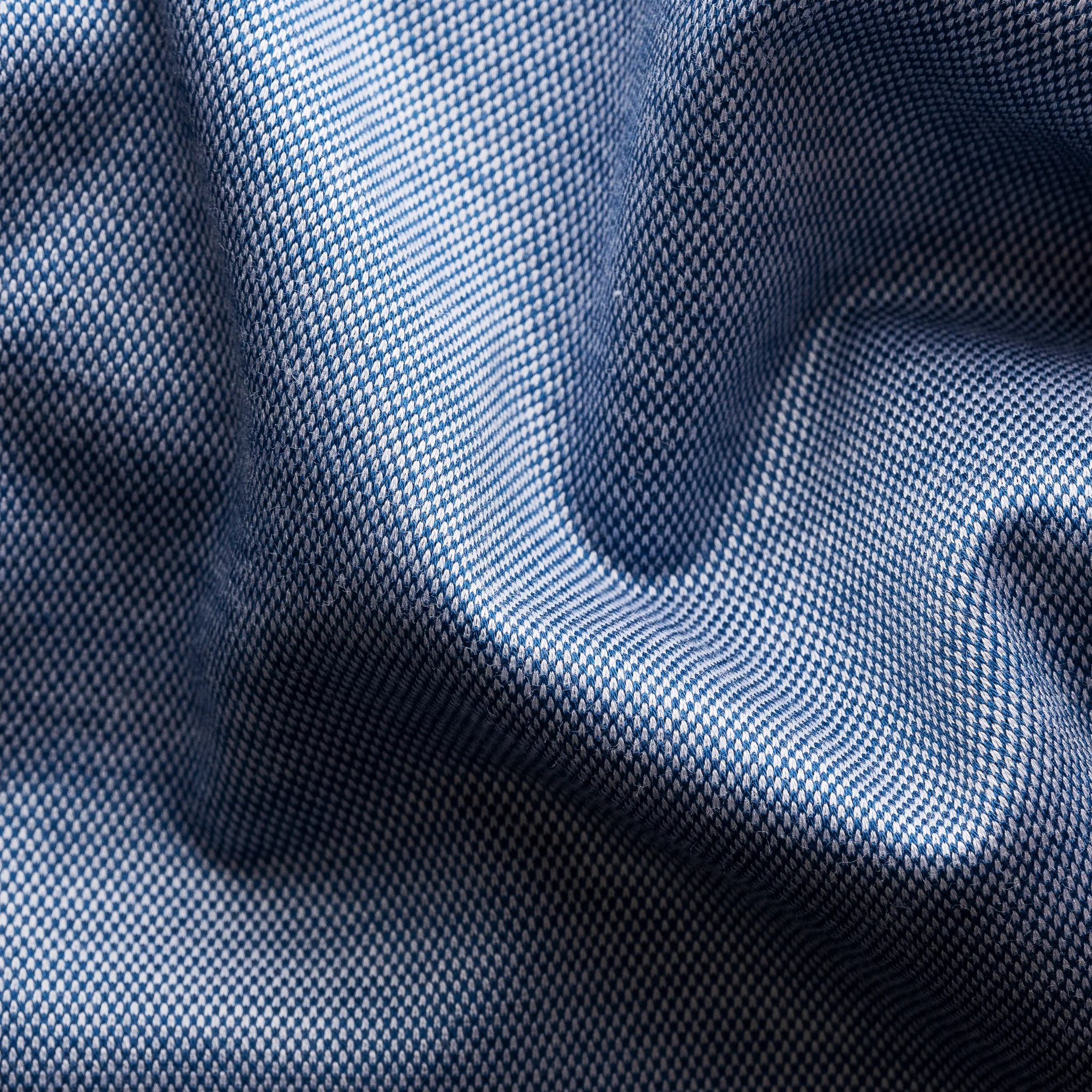 Mid Blue Solid Filo Di Scozia Knitted Piqué Slim Fit Shirt - ETON - Image 8