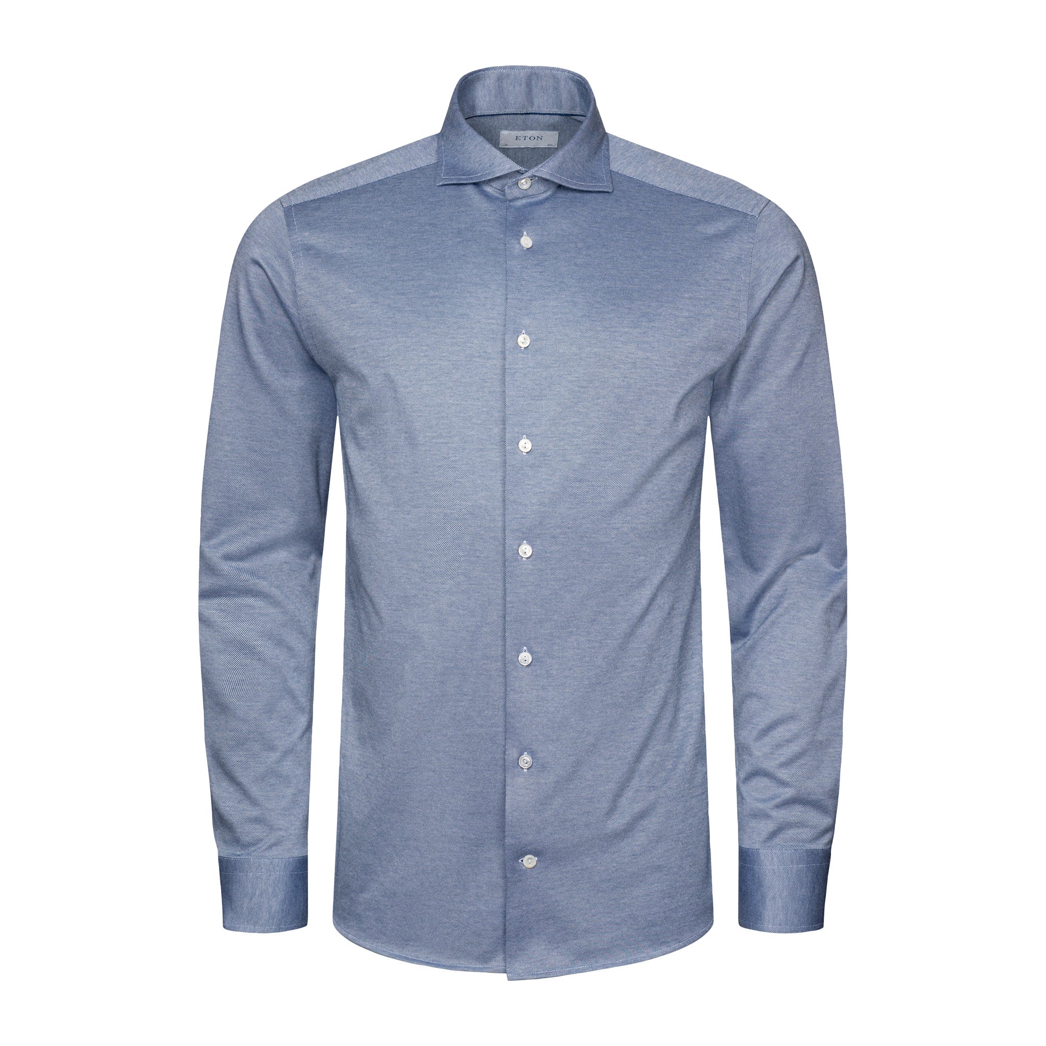 Mid Blue Solid Filo Di Scozia Knitted Piqué Slim Fit Shirt - ETON - Image 9