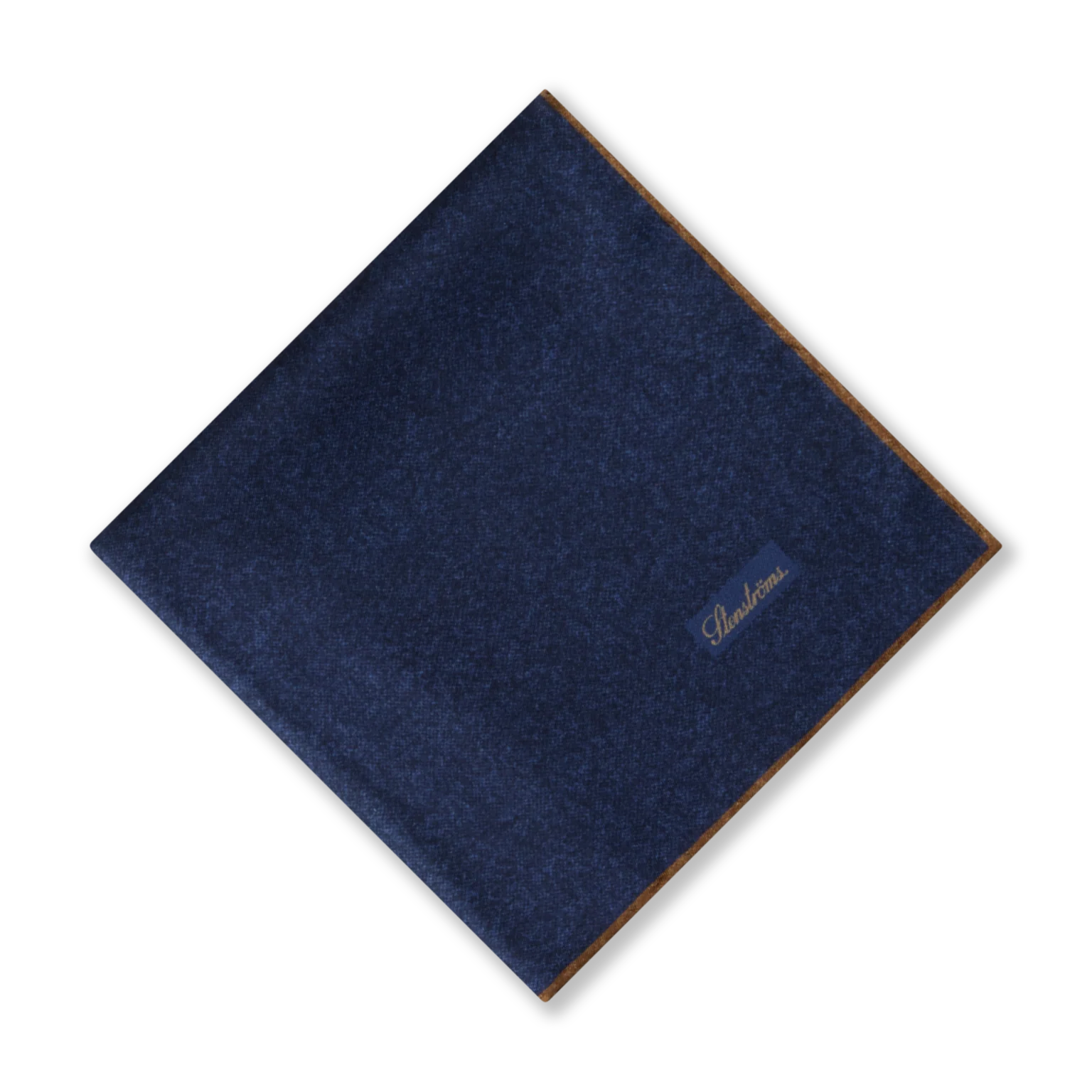 Mid Blue w/ Brown Edges Solid Silk Hankie - Stenströms