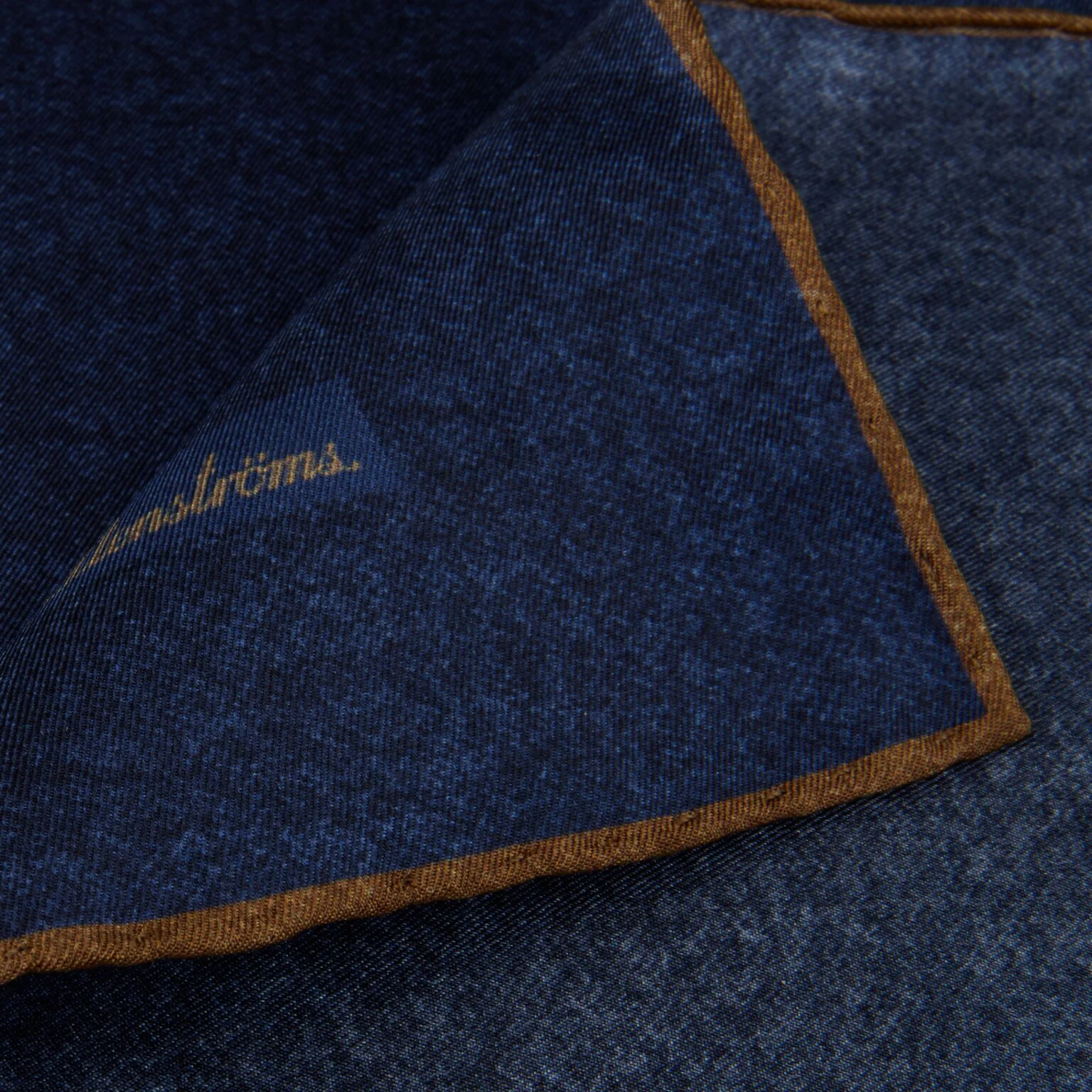 Mid Blue w/ Brown Edges Solid Silk Hankie - Stenströms - Image 3