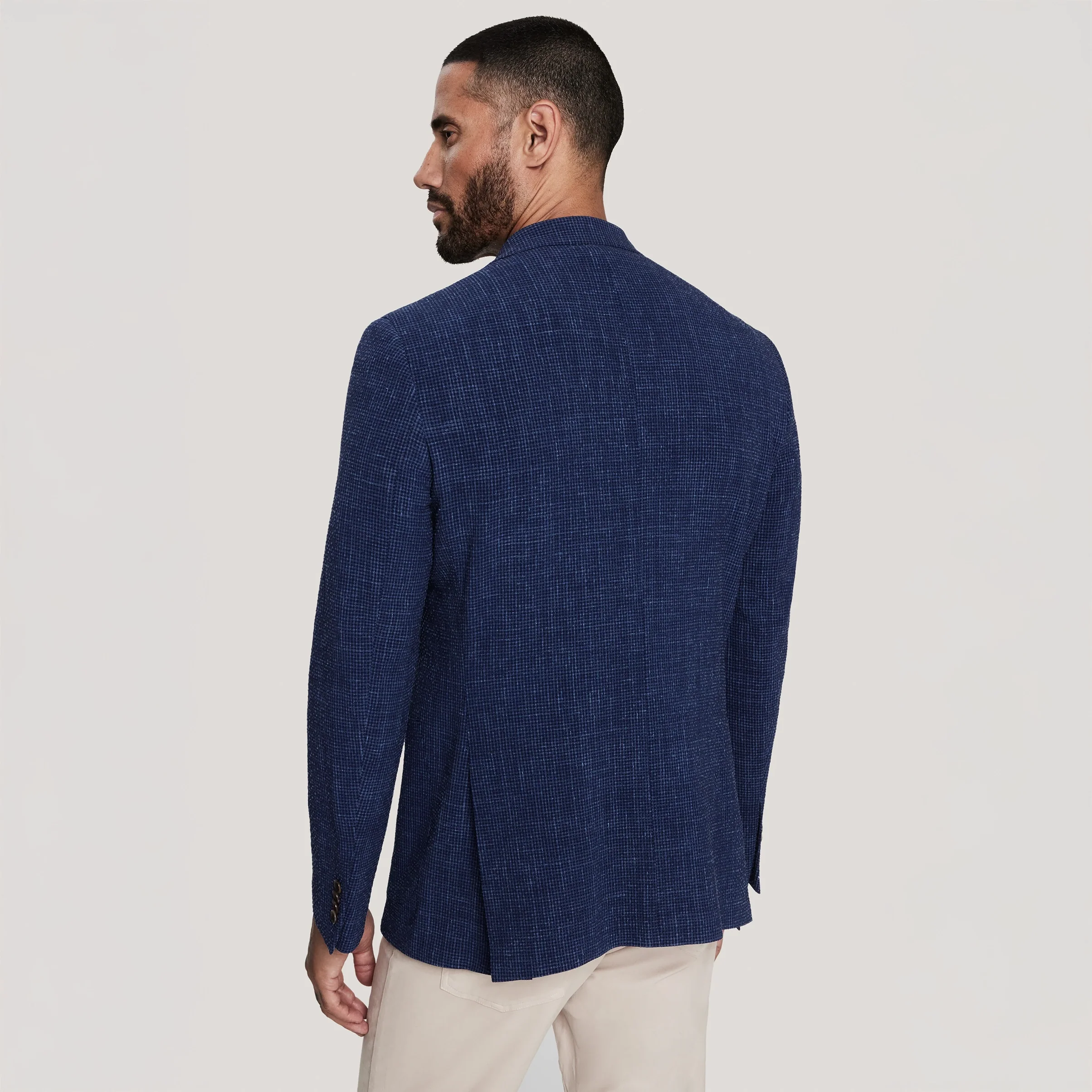 Mid Blue Wool/Silk/Linen Seersucker Myles Contemporary Sport Jacket - Jack Victor 1913 - Image 4