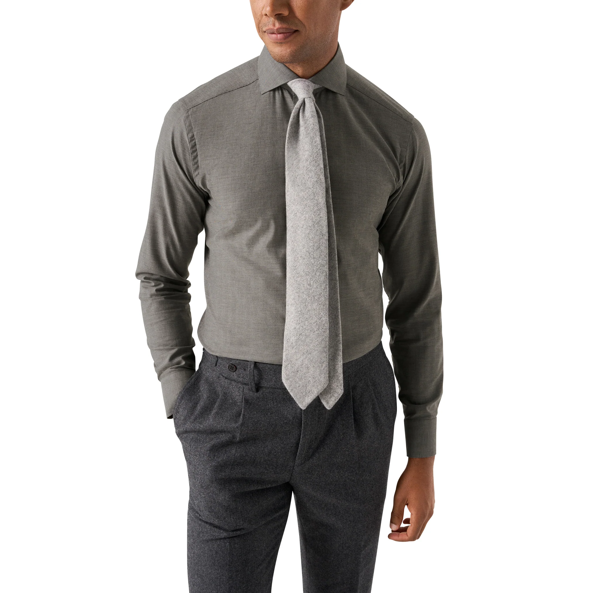 Mid Gray Light Weight Flannel Slim Fit Shirt - ETON - Image 8