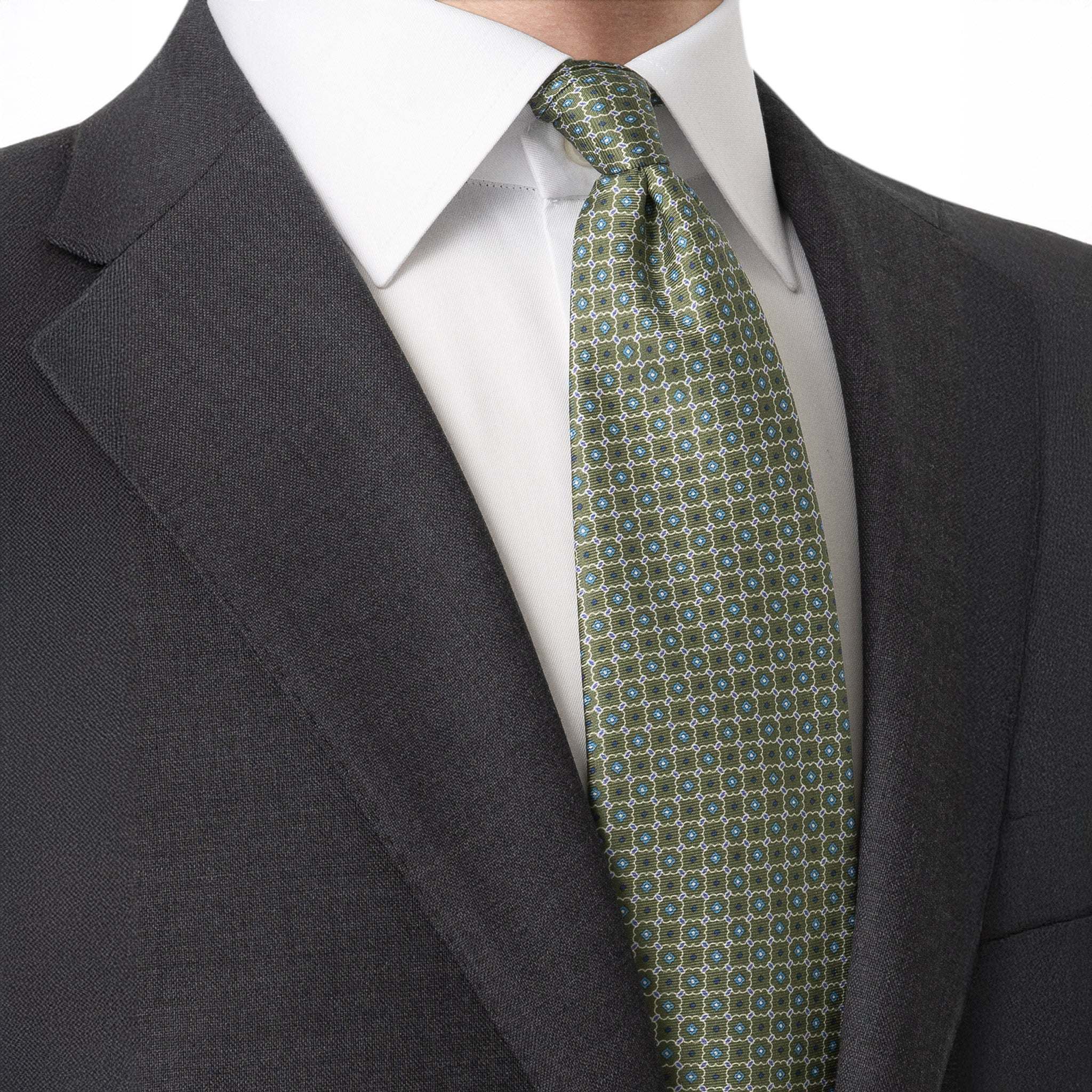 Mid Green Geometric Print Silk Tie - ETON - Image 5