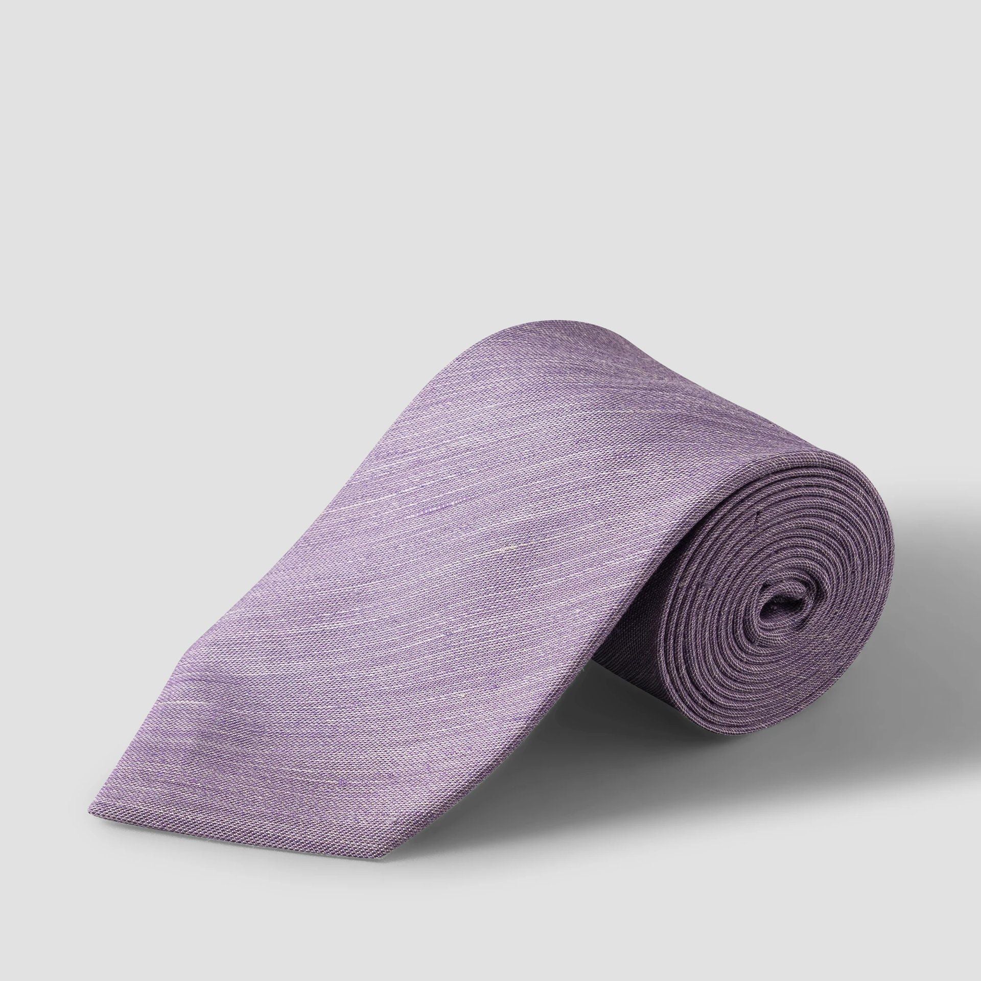Mid Purple Solid Woven Linen-Silk Tie - ETON